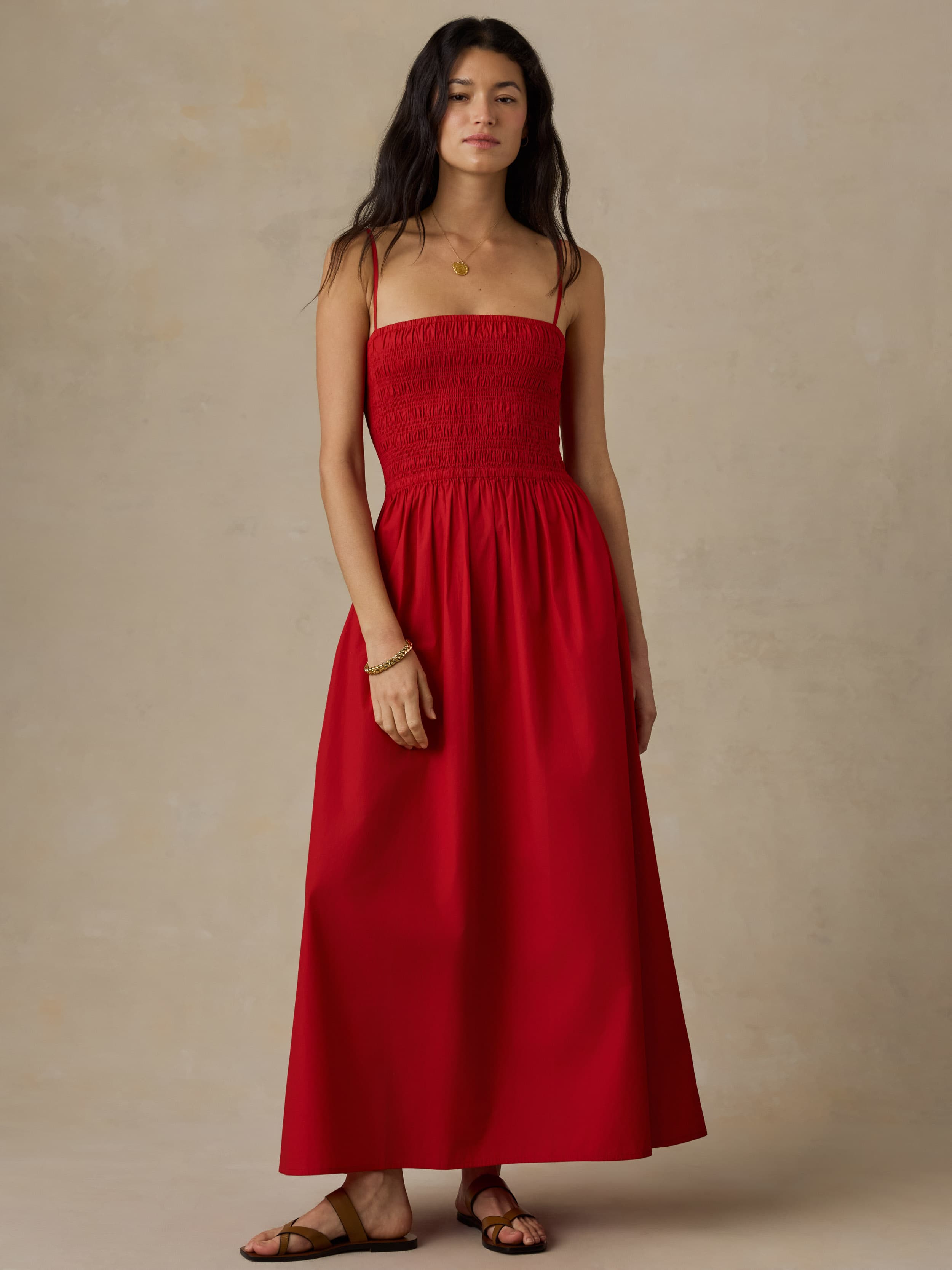 red poplin dress Pintuck Poplin Dress Crimson / L