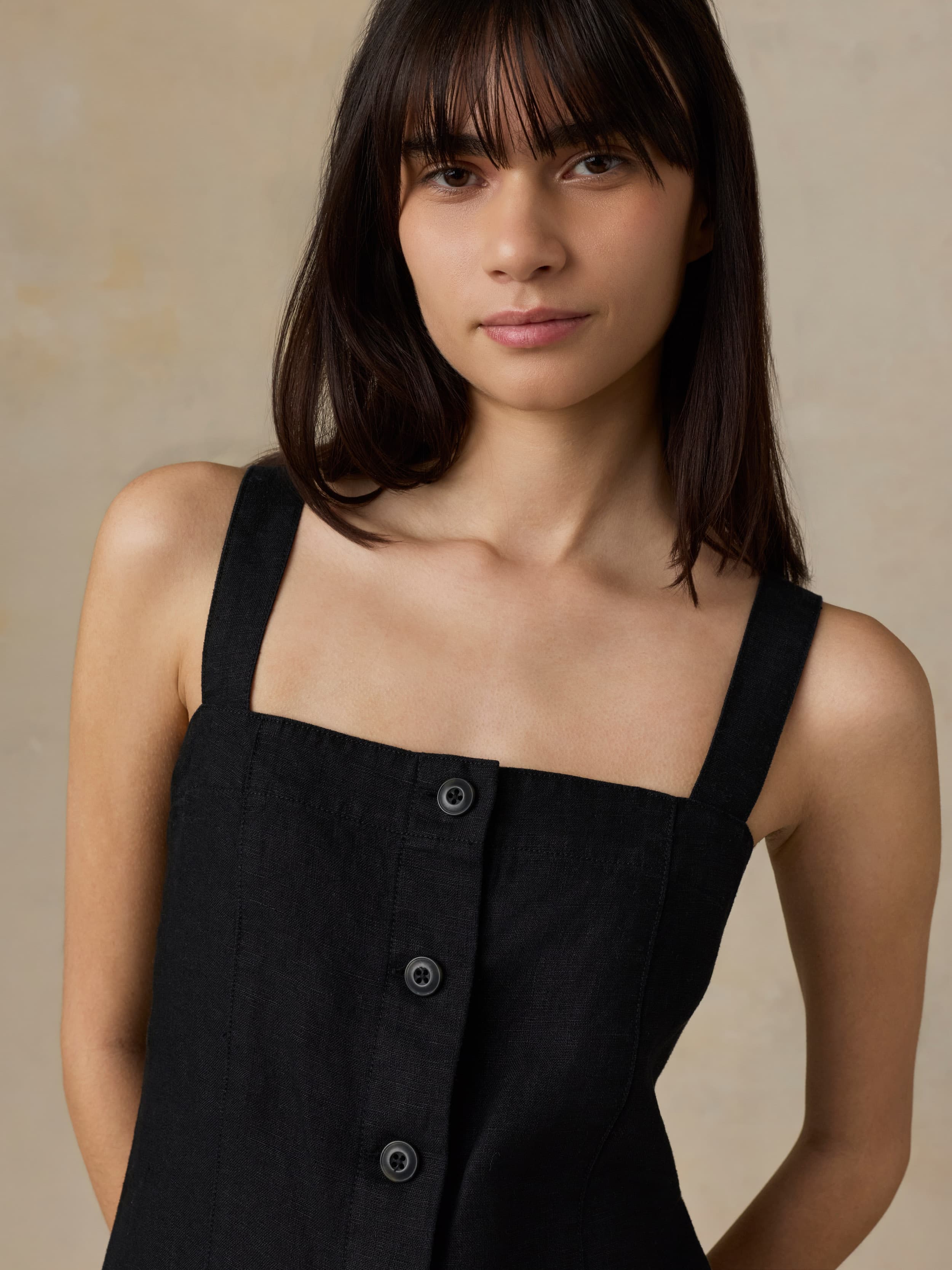 Faherty Women's Sun Strider Linen Miley Dress - Black, Size 12 Faherty Women's Sun Strider Linen Miley Dress - Black, Size 12