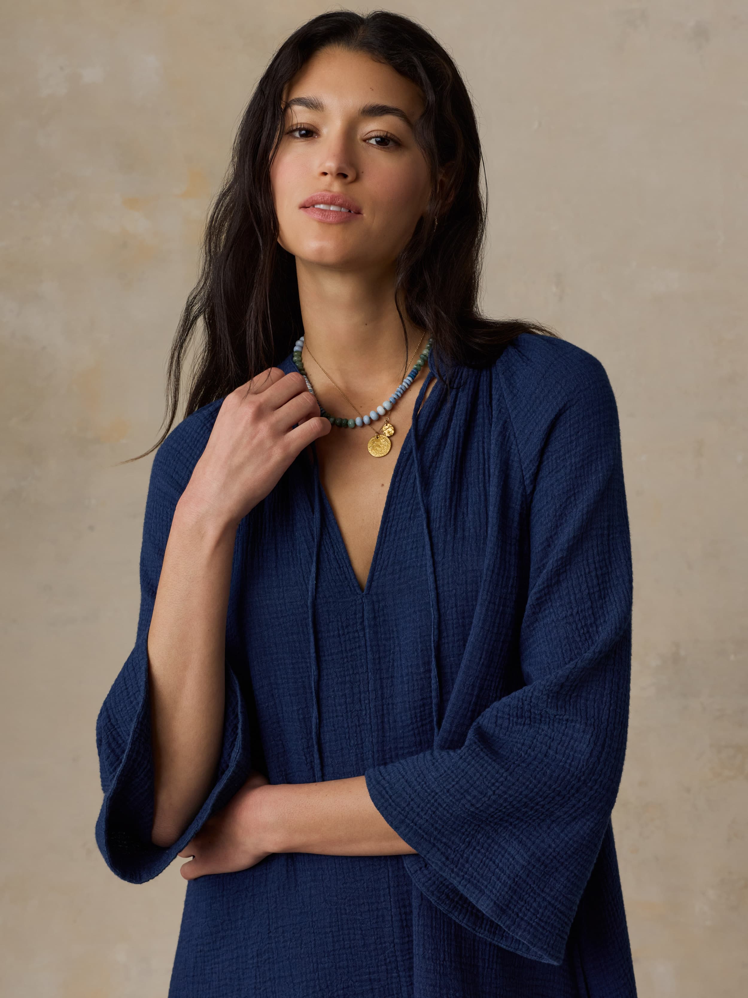 Dune Cotton Gauze Mina Dress - Dark Indigo Wash | Faherty Brand