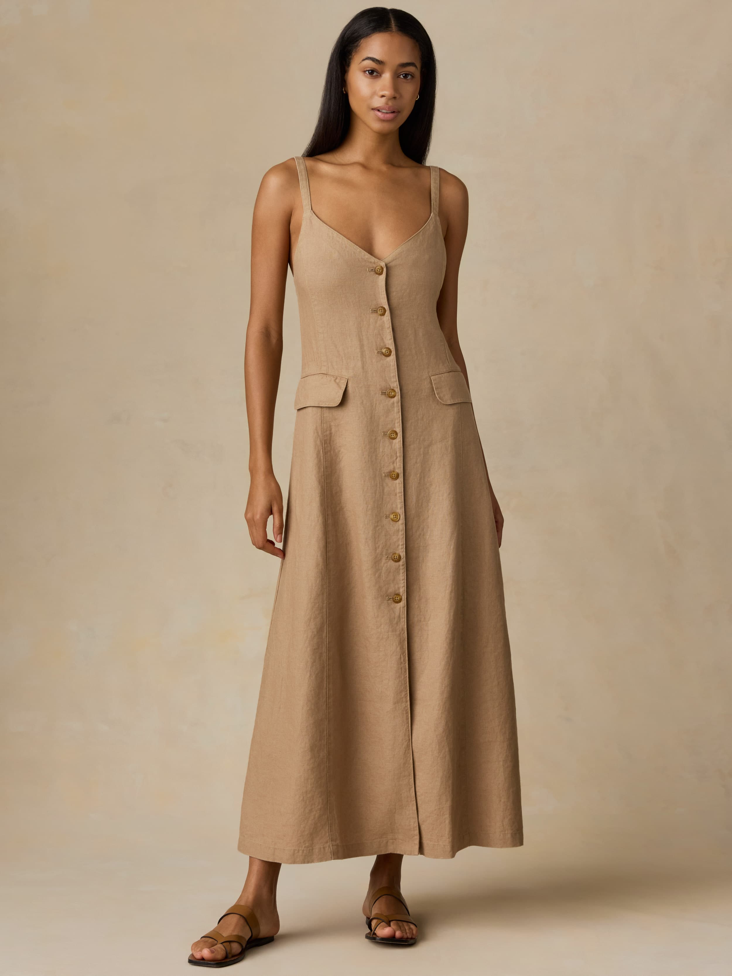 Faherty Women's Sun Strider Linen Milo Dress - Acorn, Size 0 Faherty Women's Sun Strider Linen Milo Dress - Acorn, Size 0