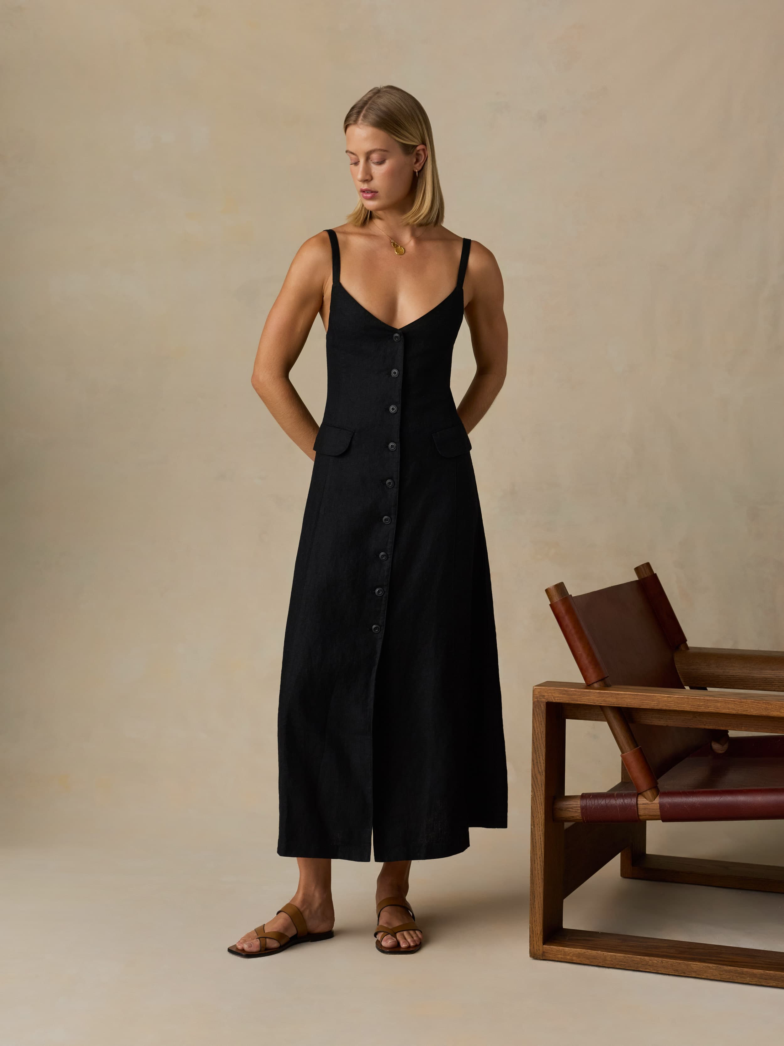 Faherty Women's Sun Strider Milo Dress - Black, Size 12, Linen Faherty Women's Sun Strider Milo Dress - Black, Size 12, Linen