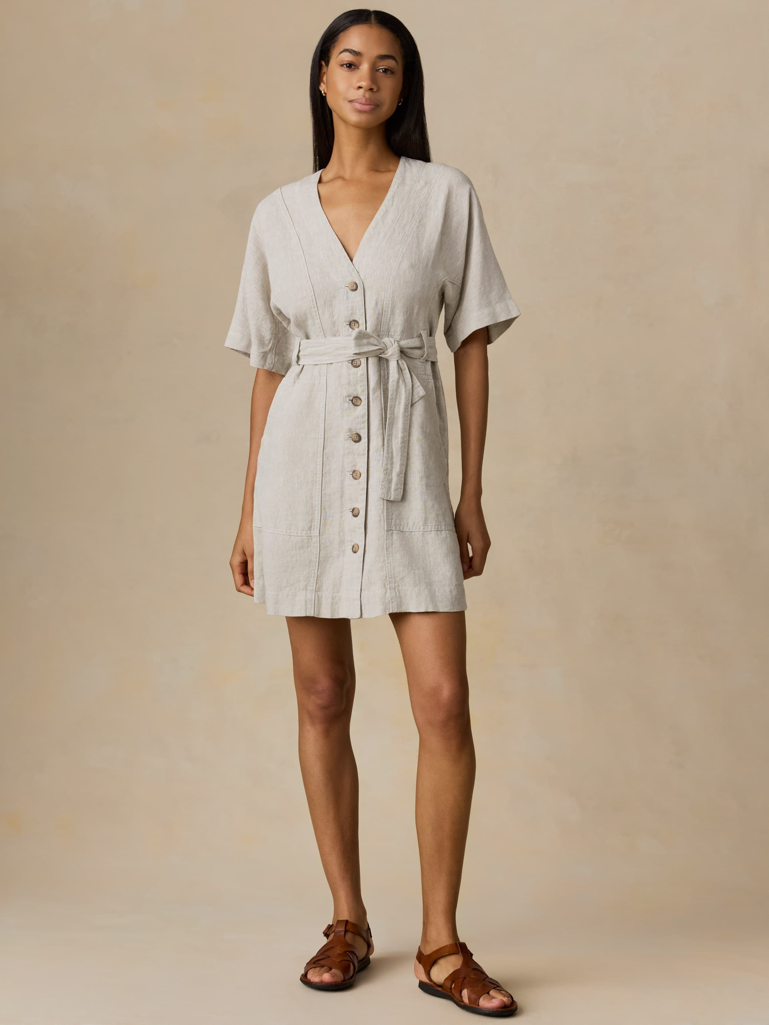 knee length dresses for ladies Sun Strider Linen Camille Mini Dress - Flax