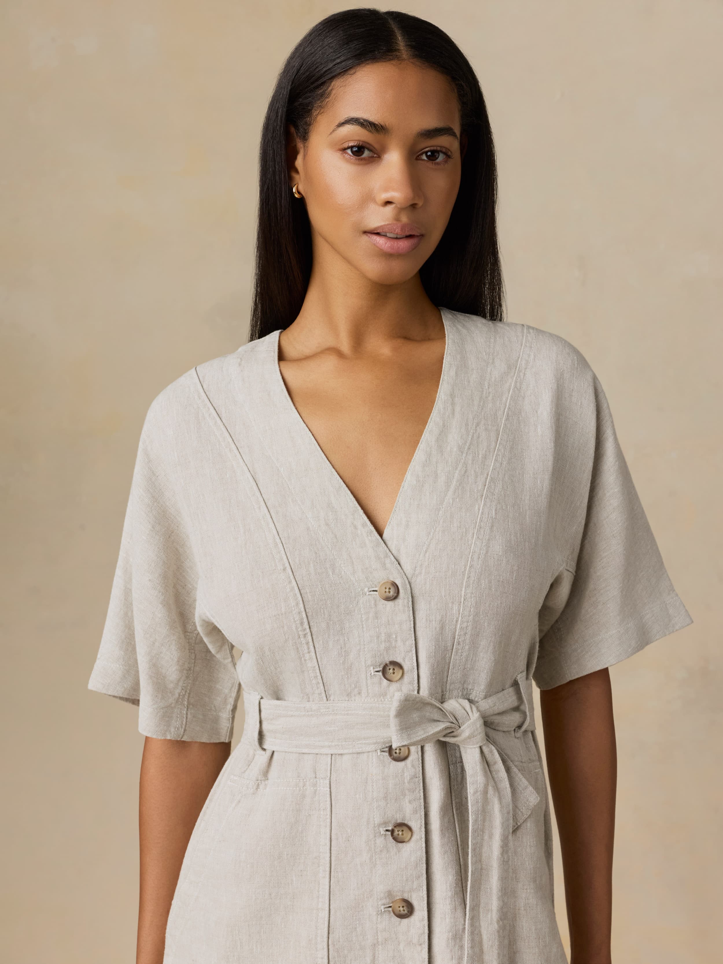 flax dresses Faherty Women's Sun Strider Linen Camille Mini Dress