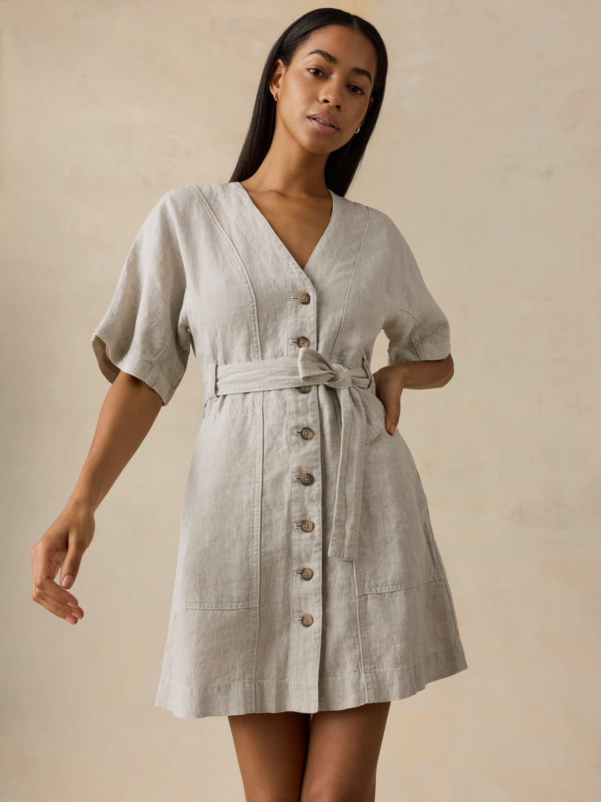 Faherty Women's Sun Strider Linen Camille Mini Dress - Flax, Size 4