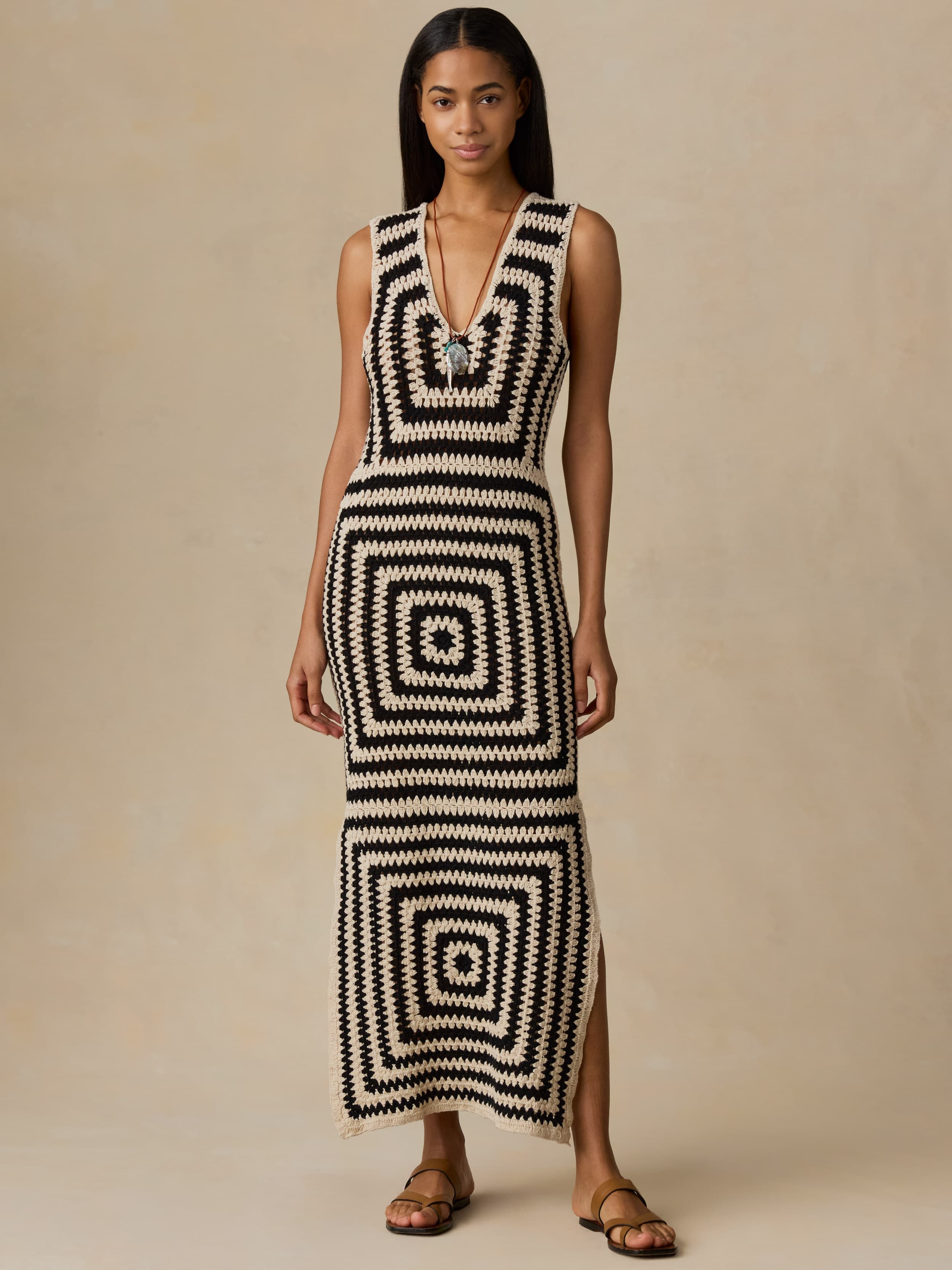 Seacoast Crochet Column Dress - Midnight Labyrinth | Faherty Brand
