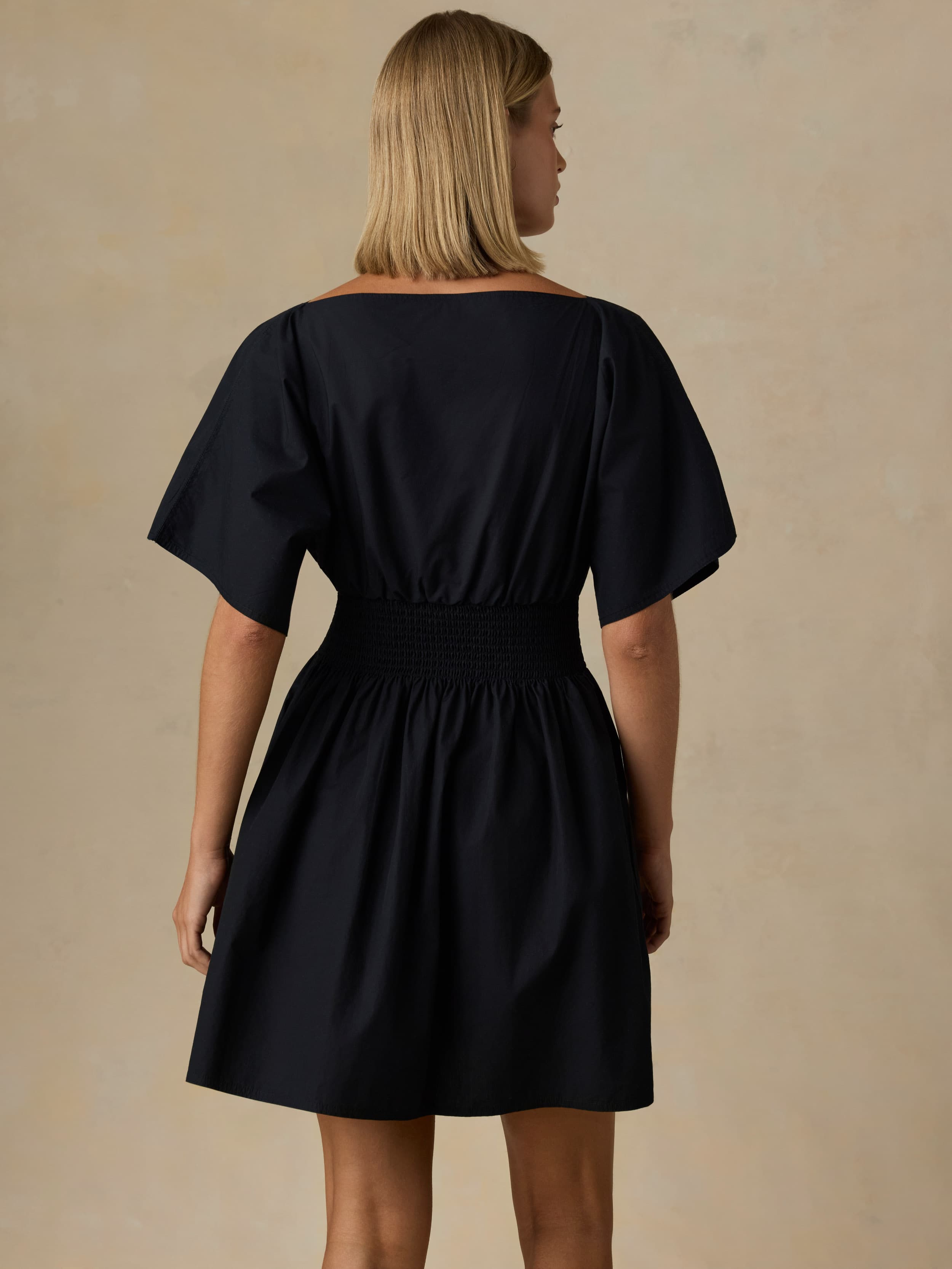 Faherty Women's Coastal Poplin Elia Mini Smocked Dress - Black, Size XXS, Cotton Faherty Women's Coastal Poplin Elia Mini Smocked Dress - Black, Size XXS, Cotton