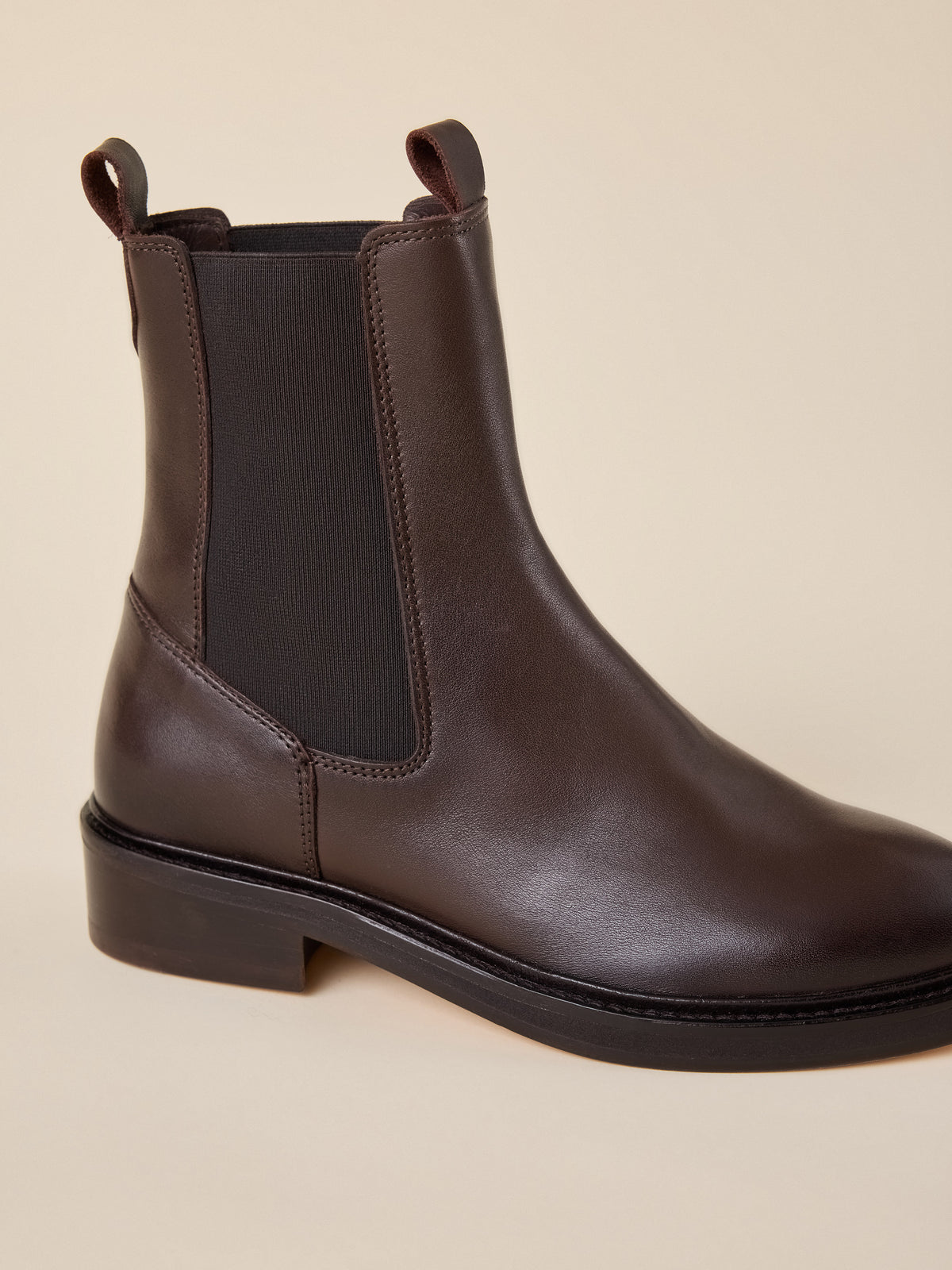 Close up of a brown leather chelsea boot, image 3 of 4
