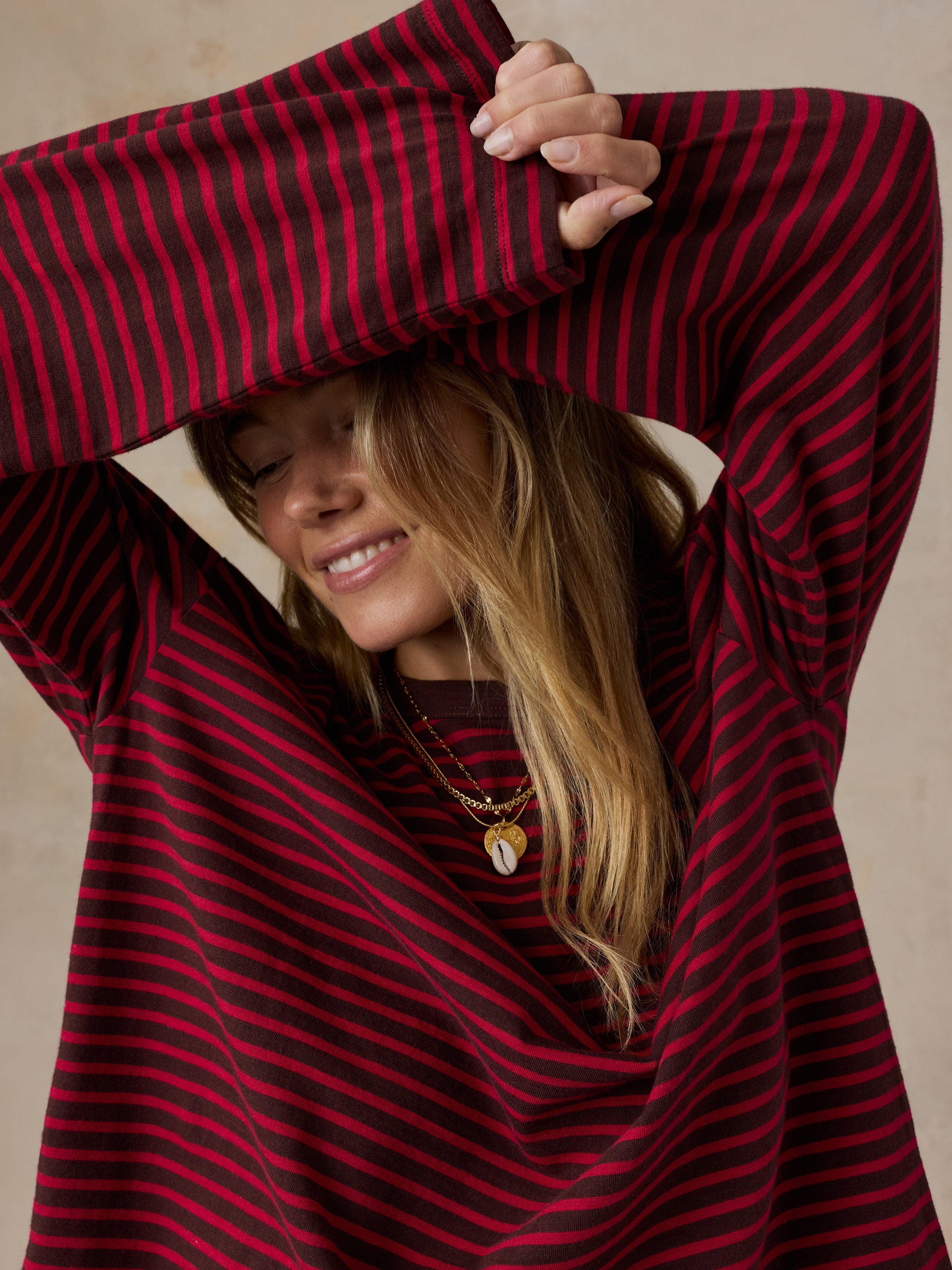 Sunwashed Long-Sleeve Retro Tee - Wildberry Stripe
