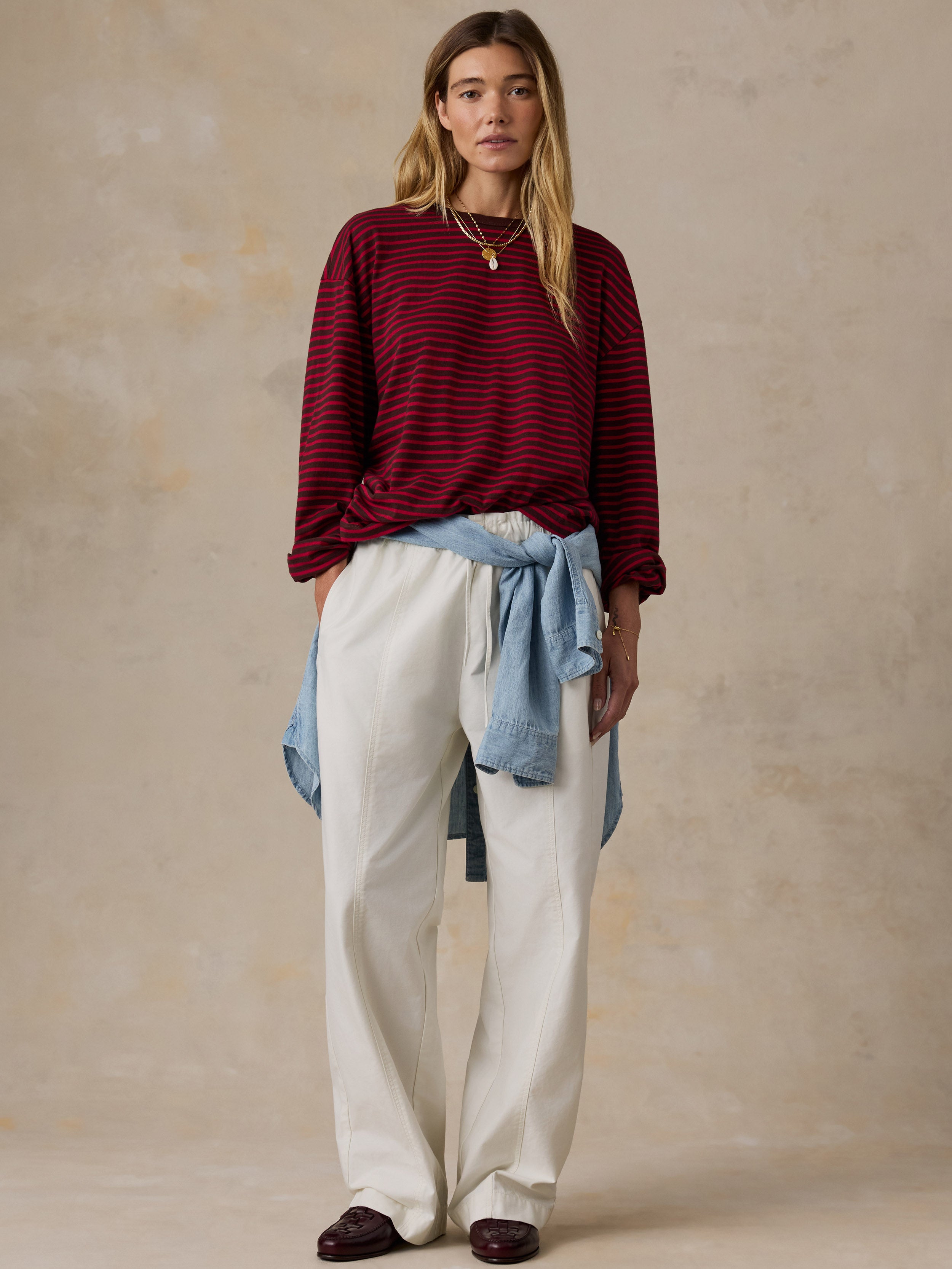 Sunwashed Long-Sleeve Retro Tee - Wildberry Stripe