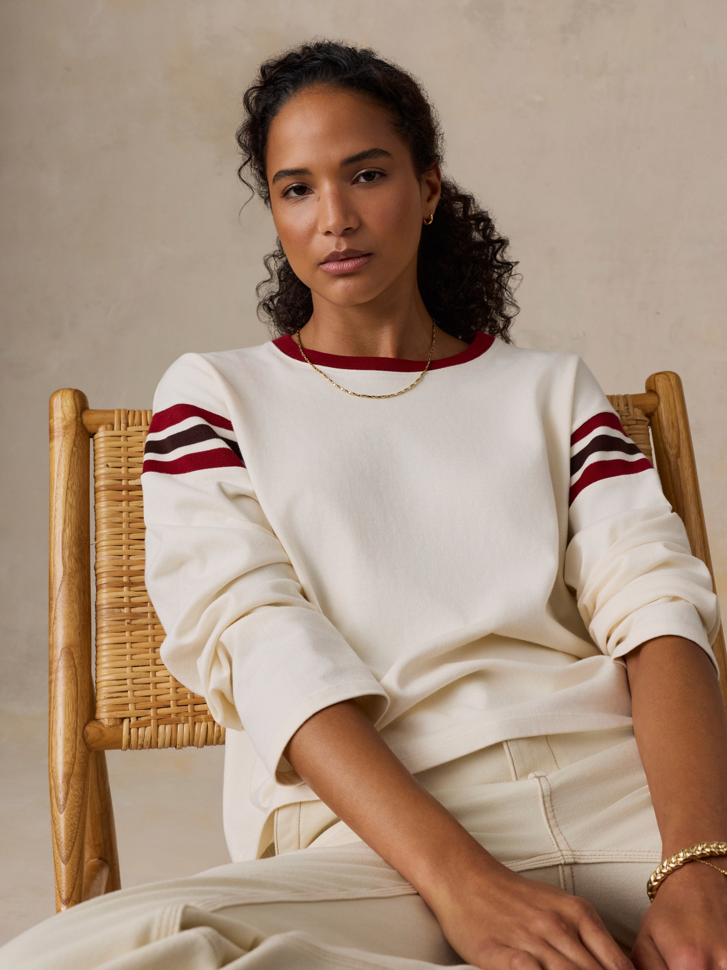 Sport Jersey Throwback Long-Sleeve Tee - Antique White Varsity