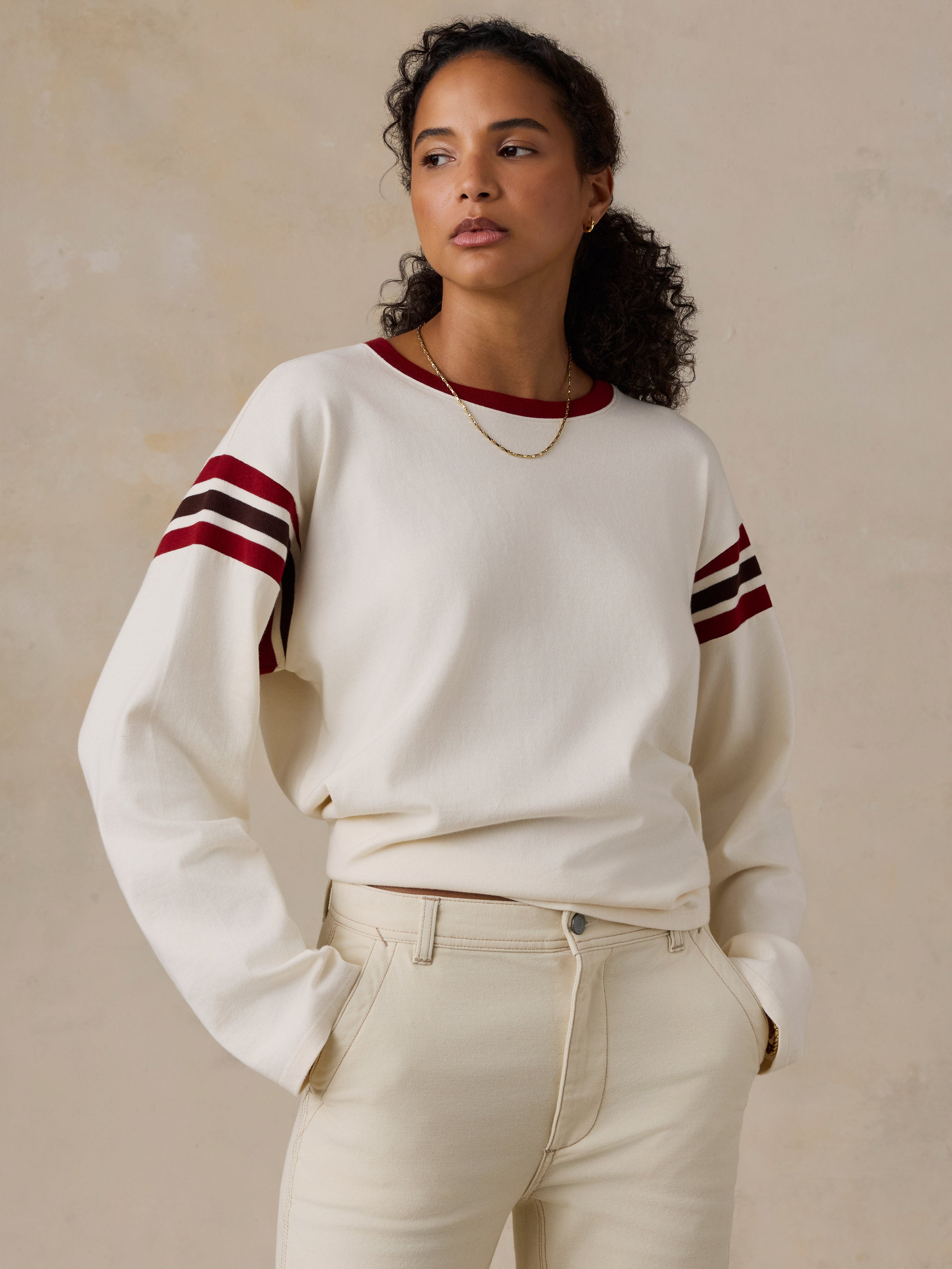 Sport Jersey Throwback Long-Sleeve Tee - Antique White Varsity