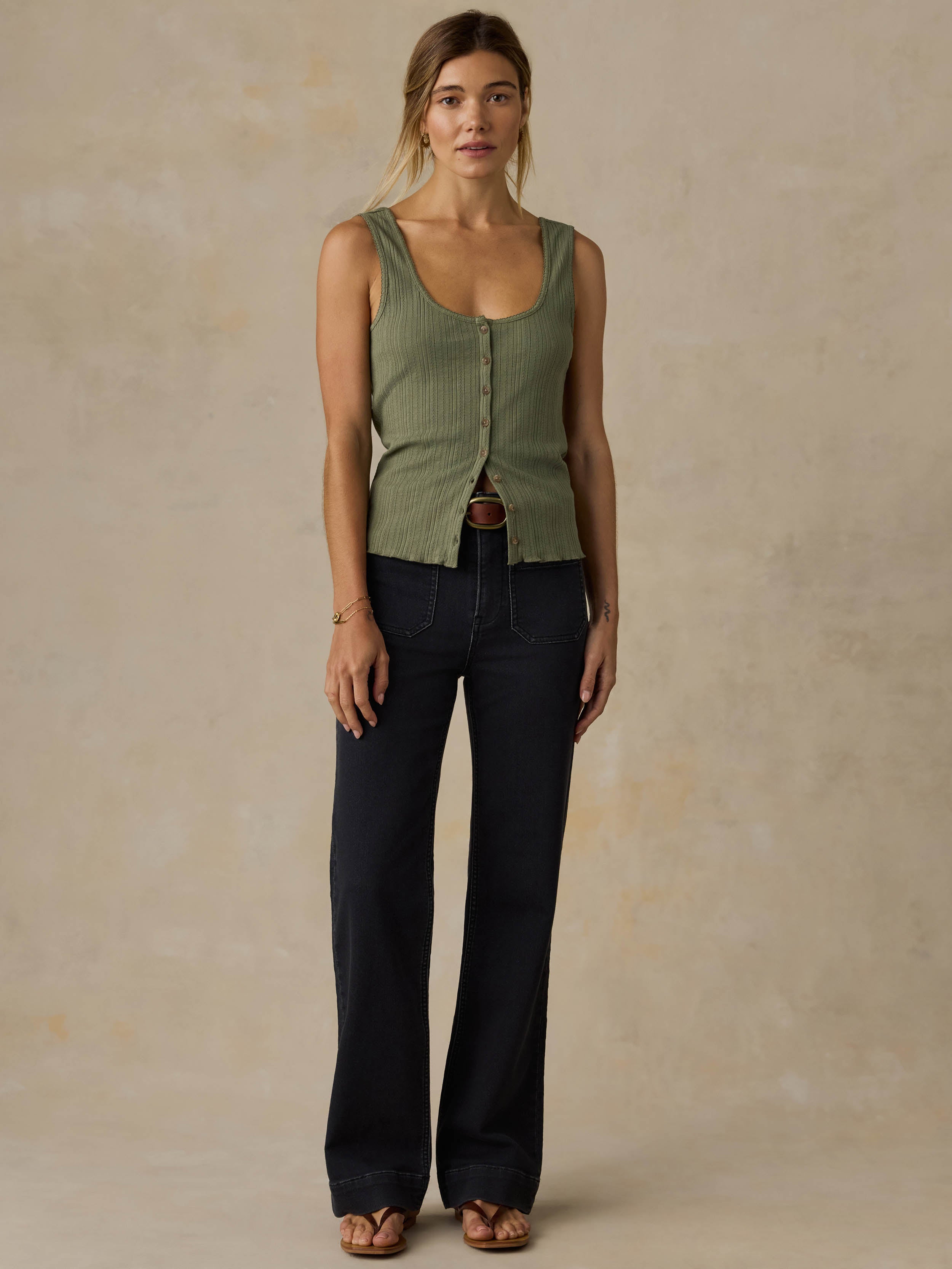 Paradise Pointelle Cami Cardigan - Clover | Faherty Brand