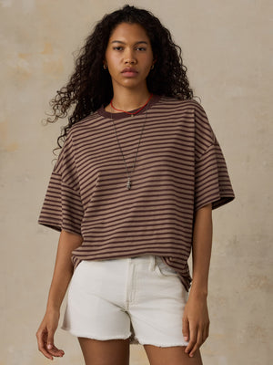 Sunwashed Boyfriend Tee - Coffee Sand Stripe