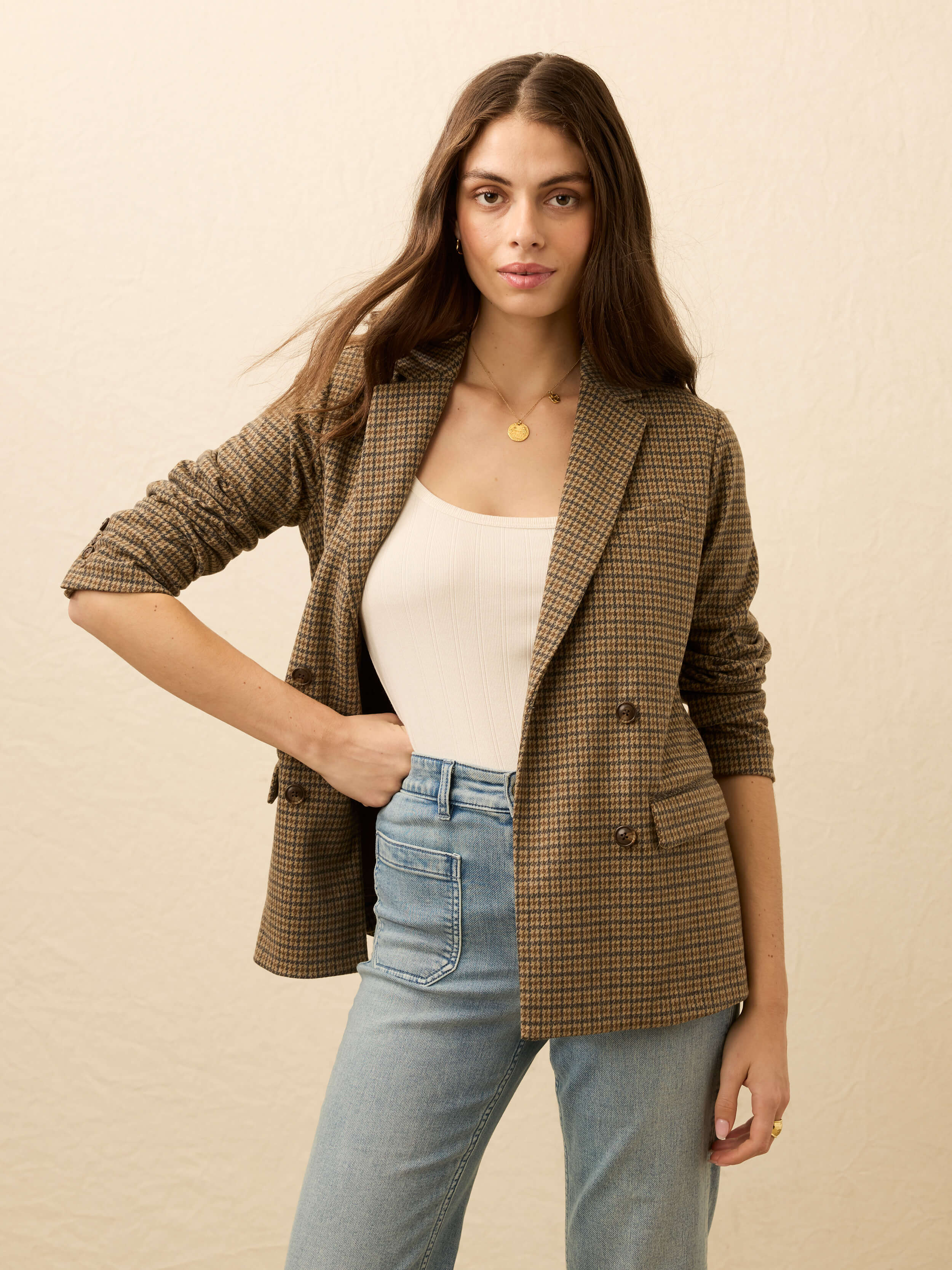 Inlet Knit Double Breasted Blazer - Rockhill Houndstooth