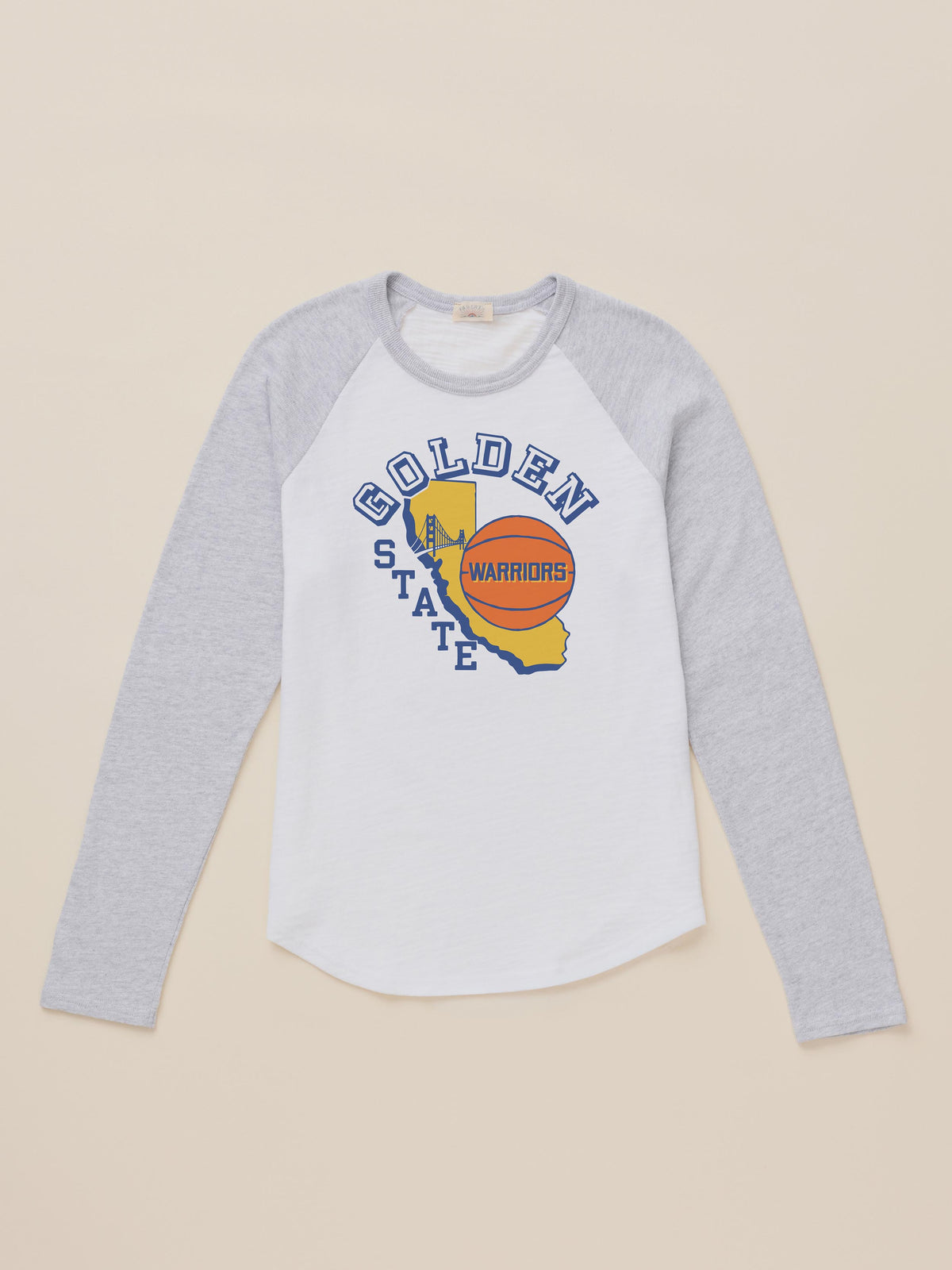 A white and grey Golden State Warriors baseball tee, image 2 of 2