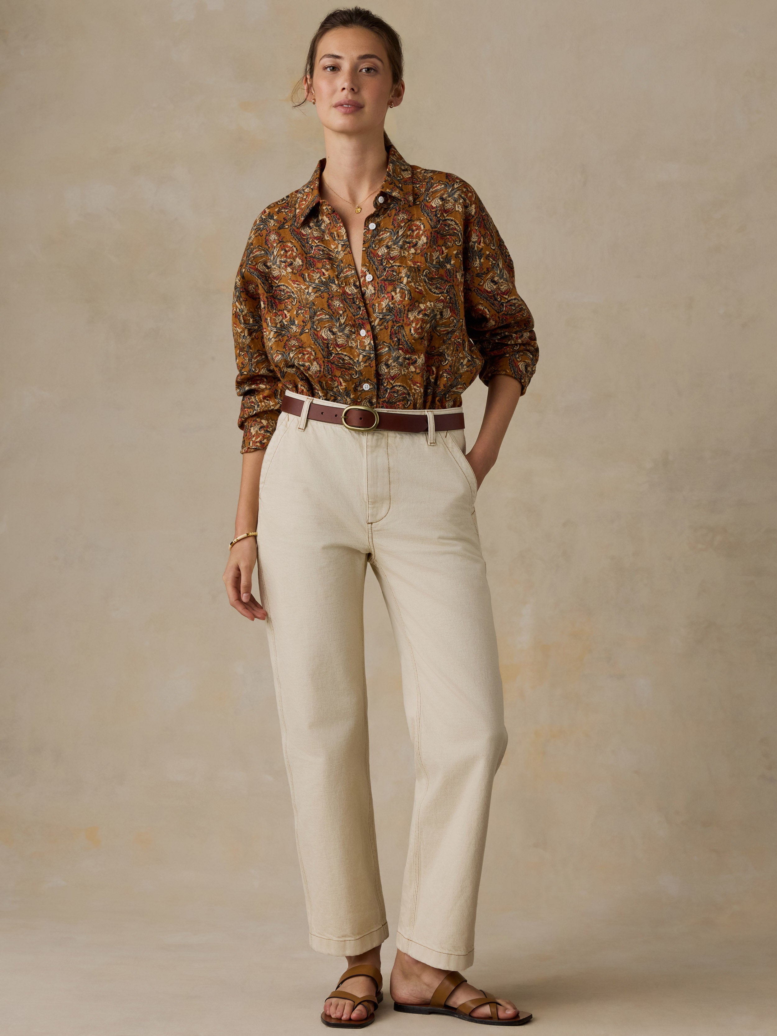Linen Relaxed Shirt - Victorian Garden