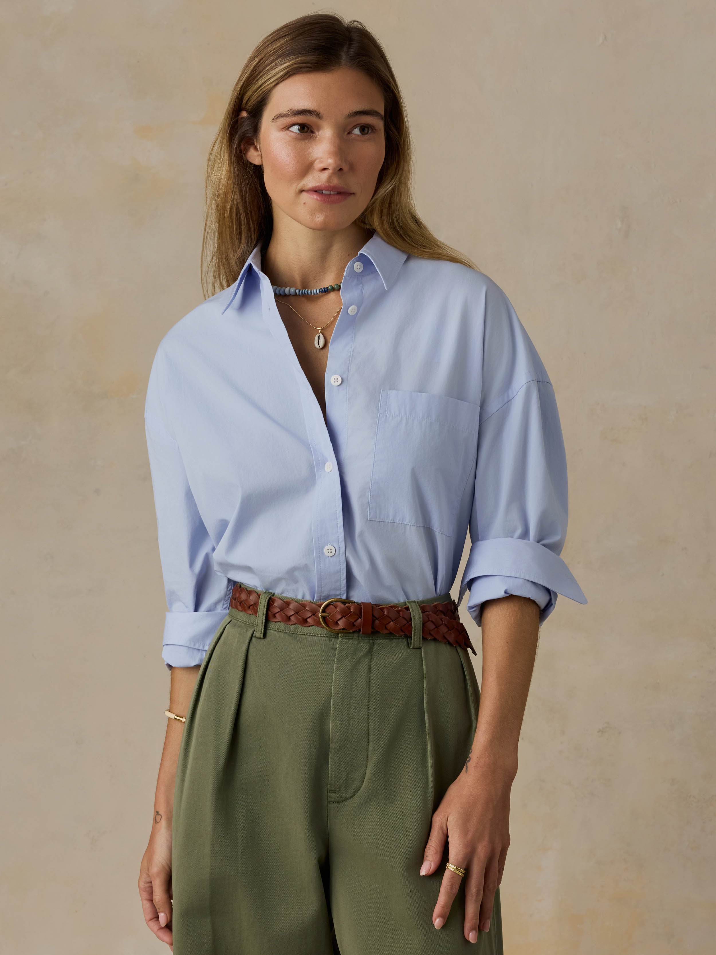Faherty Women's Coastal Poplin Relaxed Shirt