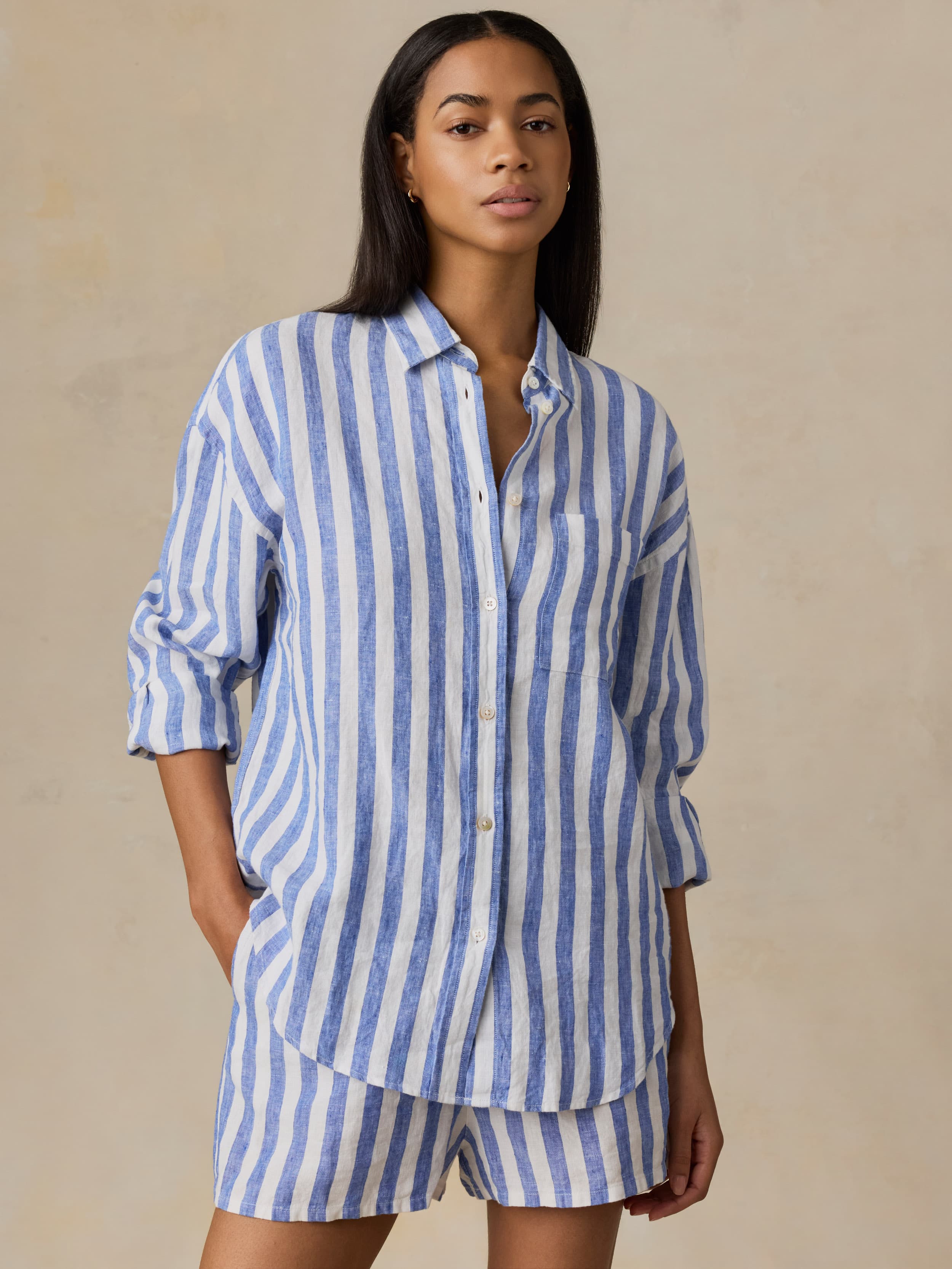  | Laguna Linen Relaxed Shirt - Coastal Calm Stripe | Faherty Brand
