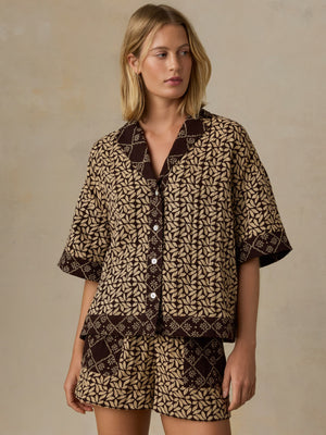 Dune Cotton Gauze Relaxed Camp Shirt - Desert Blossom