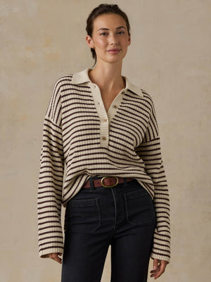 Miramar Linen Relaxed Polo - Woodland Stripe
