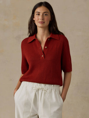 Miramar Linen Short-Sleeve Polo - Red Ochre