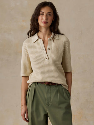 Miramar Linen Short-Sleeve Polo - Summer Sand