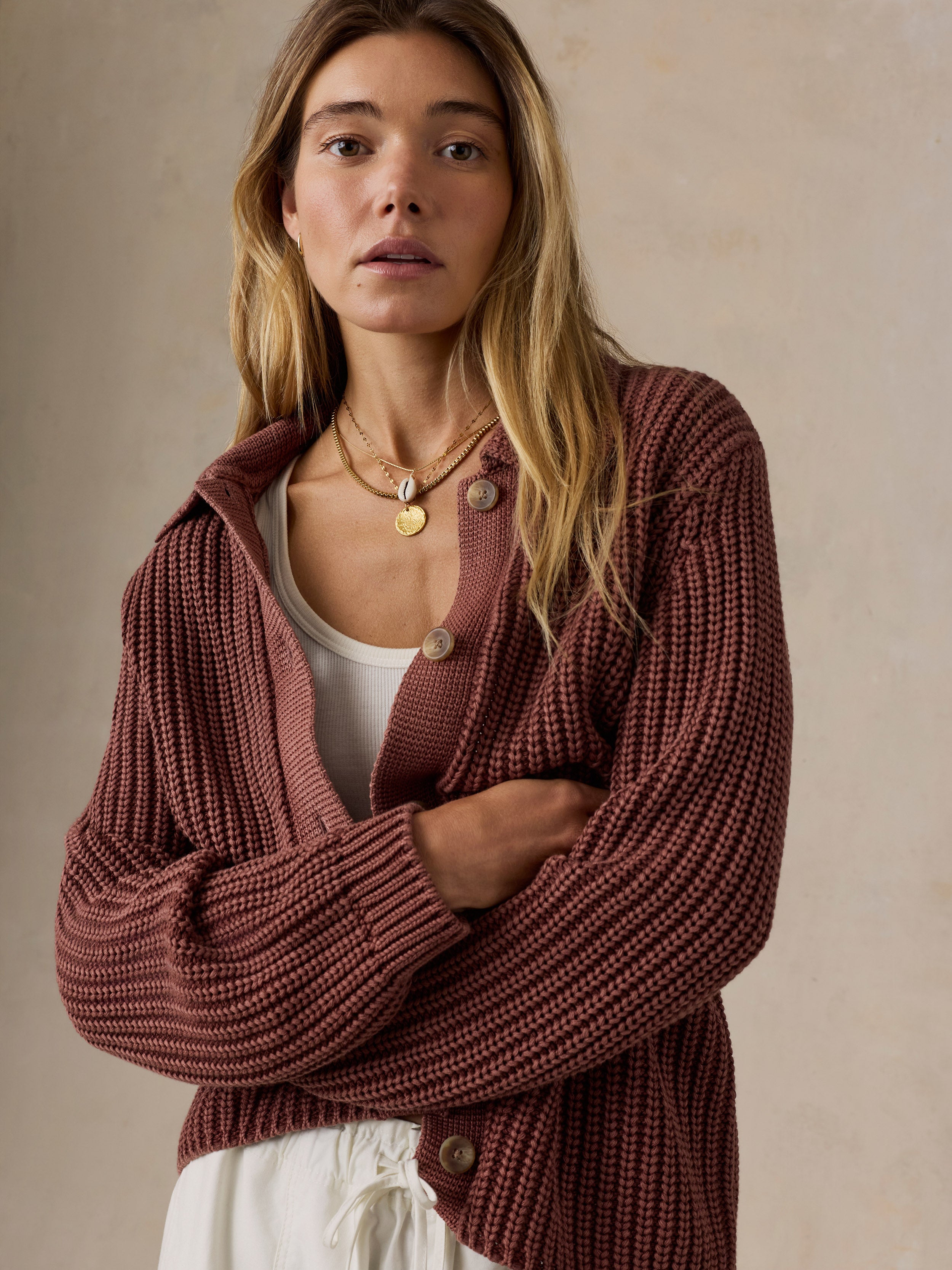 Sunwashed Cotton Lodge Cardigan - Sunwashed Redwood