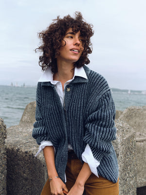 Sunwashed Indigo Cotton Lodge Cardigan - Midnight Indigo Wash