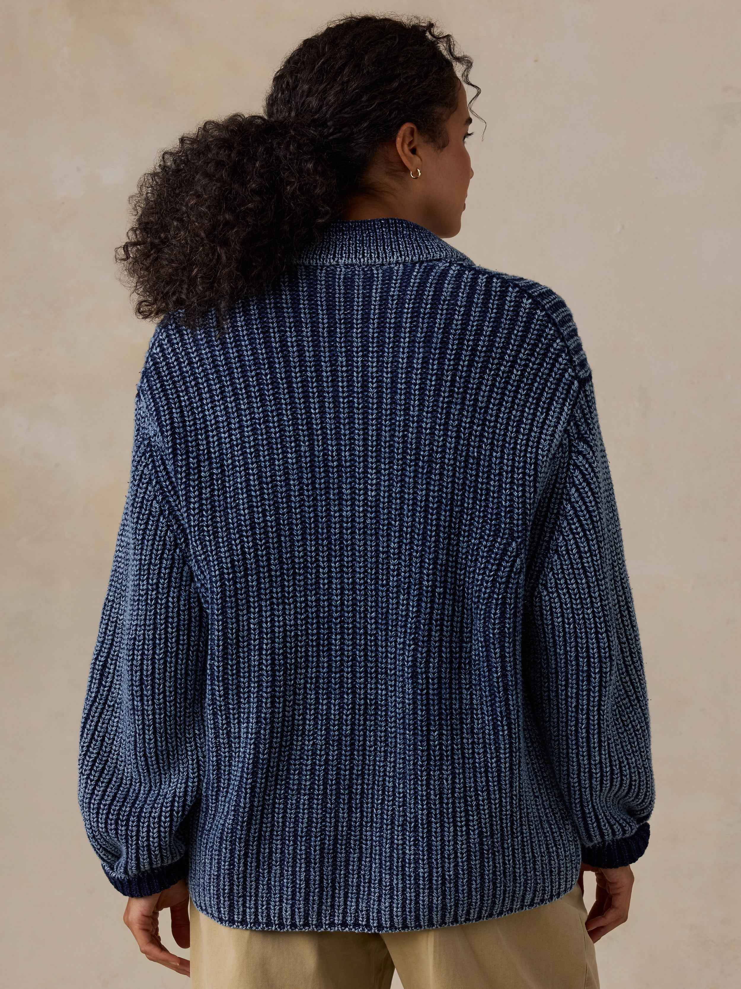 Sunwashed Indigo Cotton Lodge Cardigan - Midnight Indigo Wash