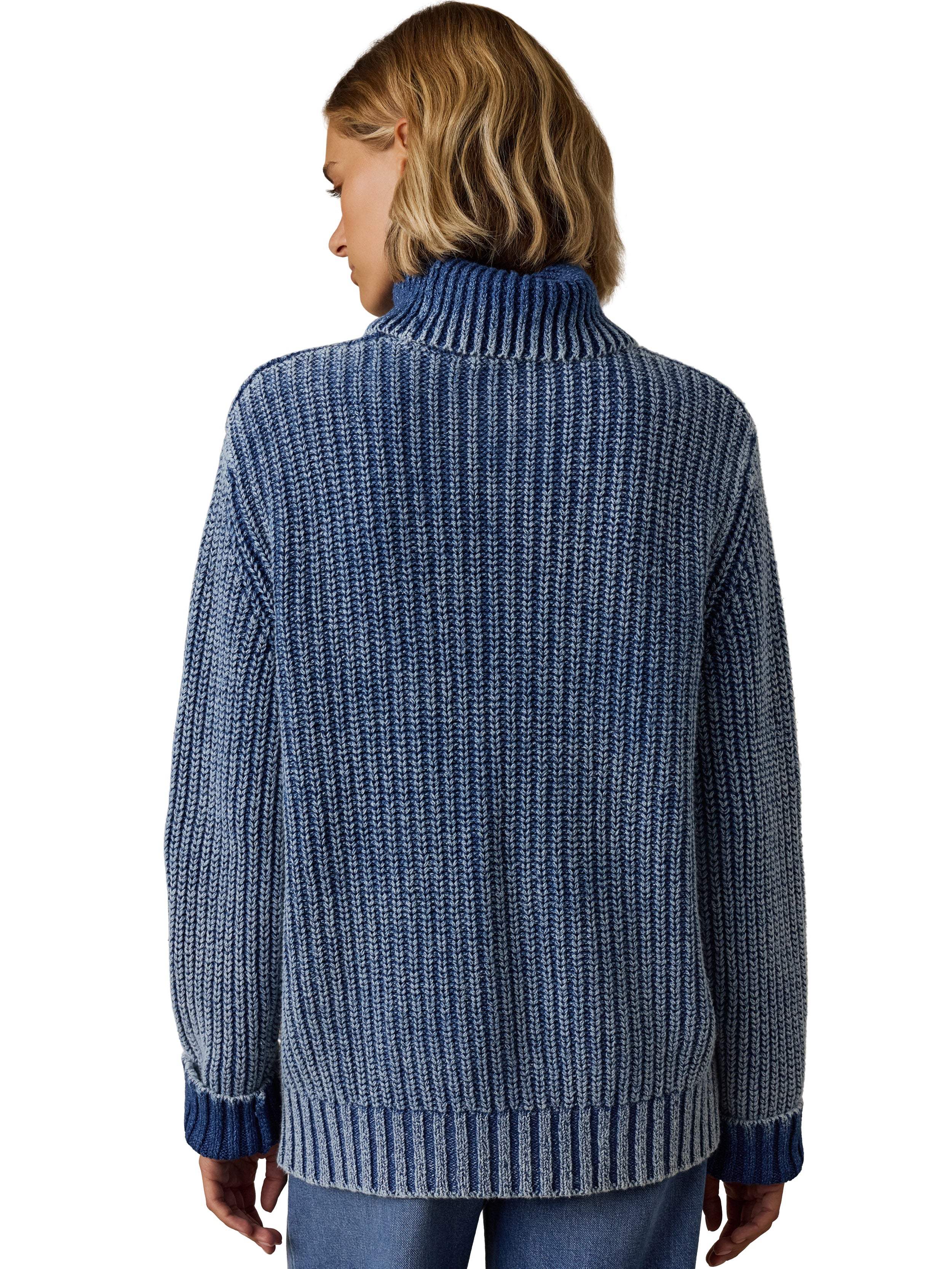 Sunwashed Cotton Oversized Turtleneck Sweater - Windcliff Indigo