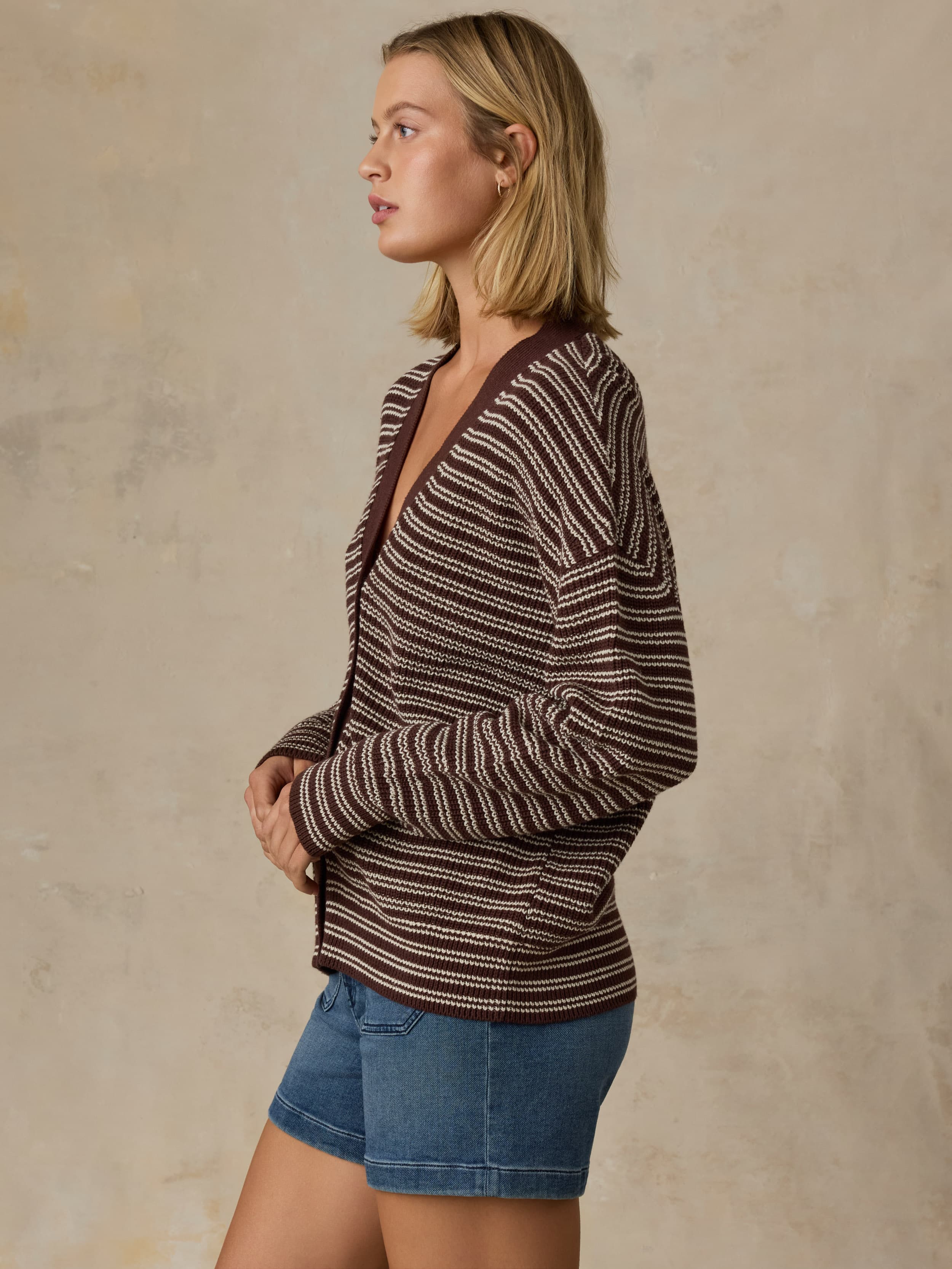 Miramar Linen Relaxed Cardigan - Mocha Stripe | Faherty Brand