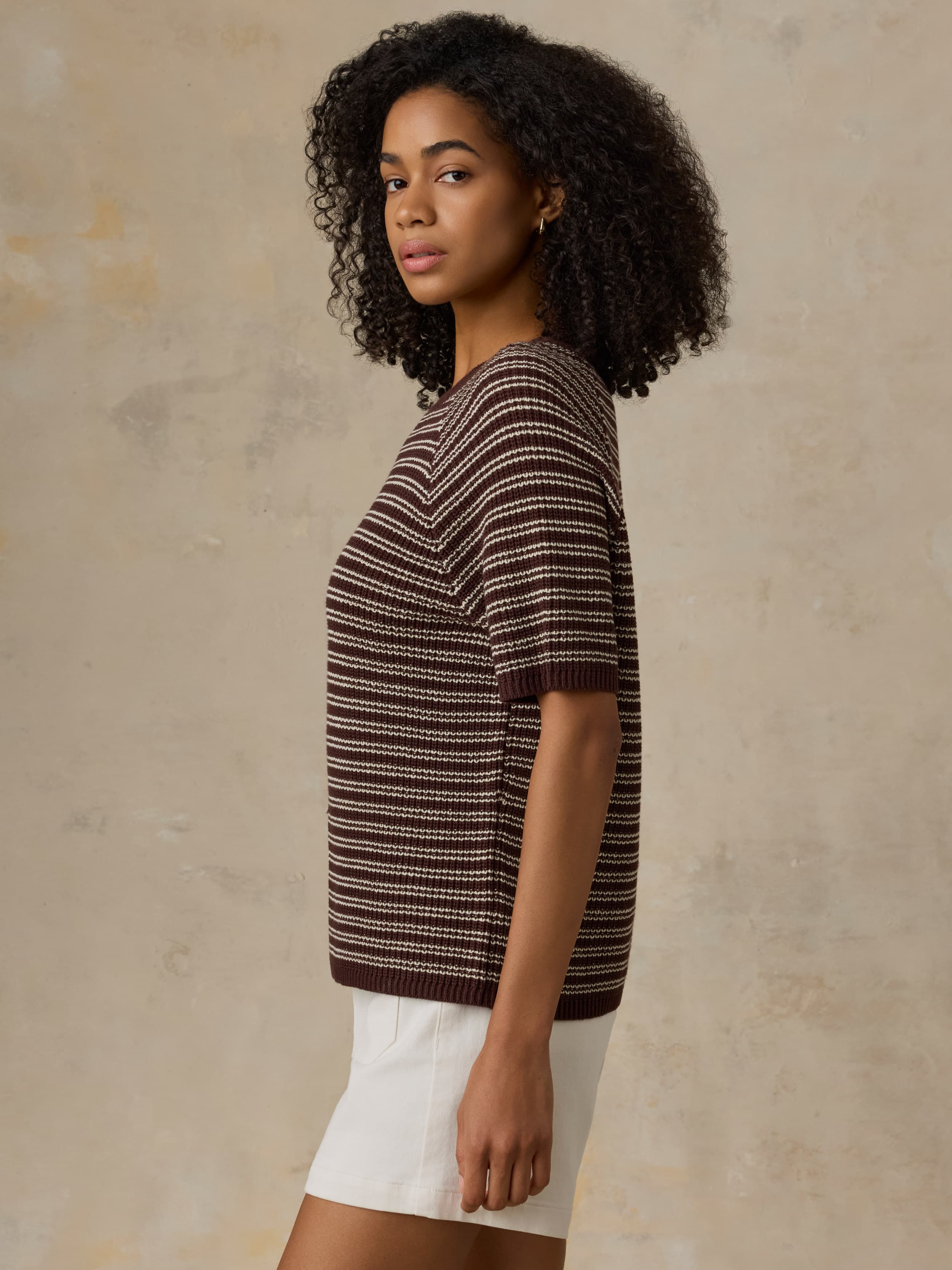  | Miramar Linen Tee - Mocha Stripe | Faherty Brand