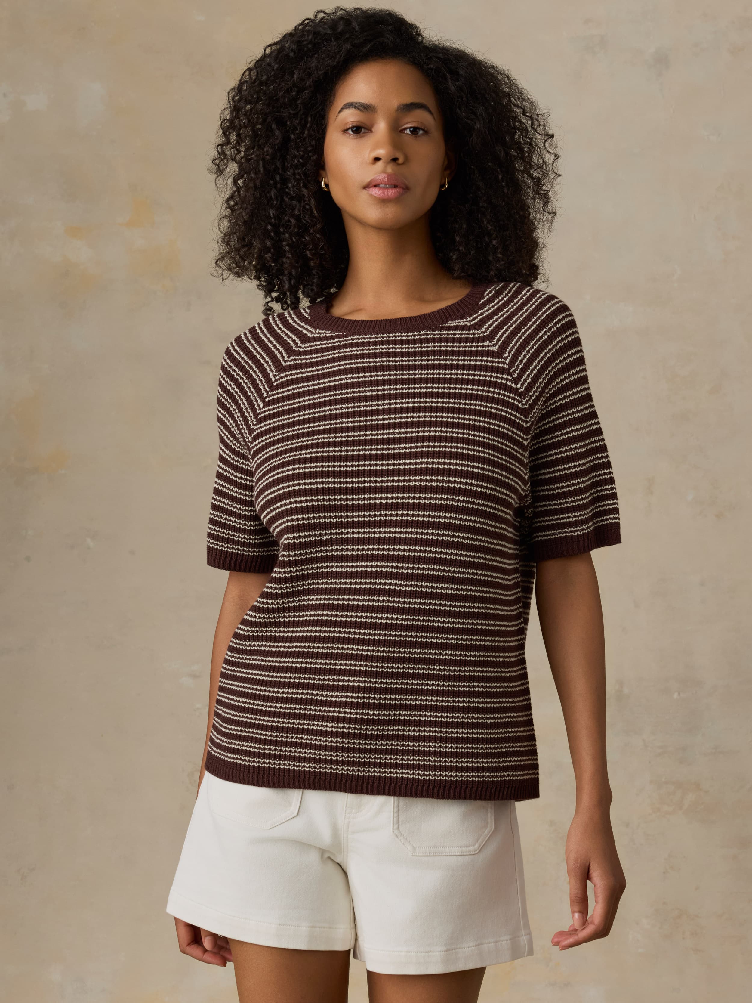  | Miramar Linen Tee - Mocha Stripe | Faherty Brand
