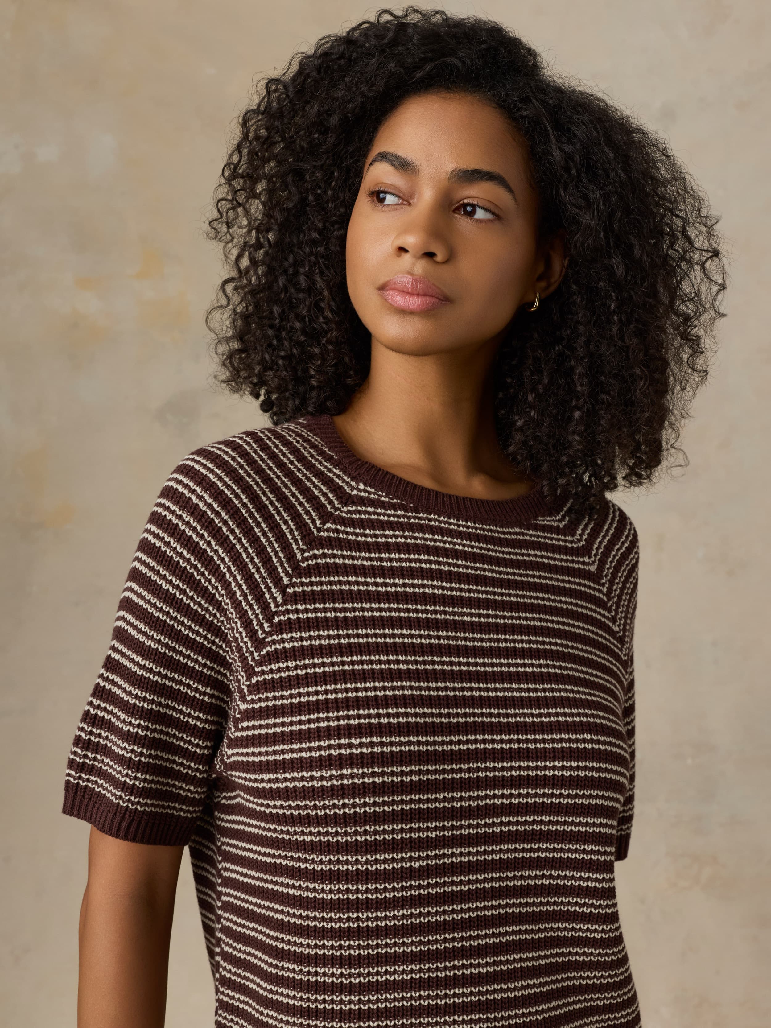  | Miramar Linen Tee - Mocha Stripe | Faherty Brand
