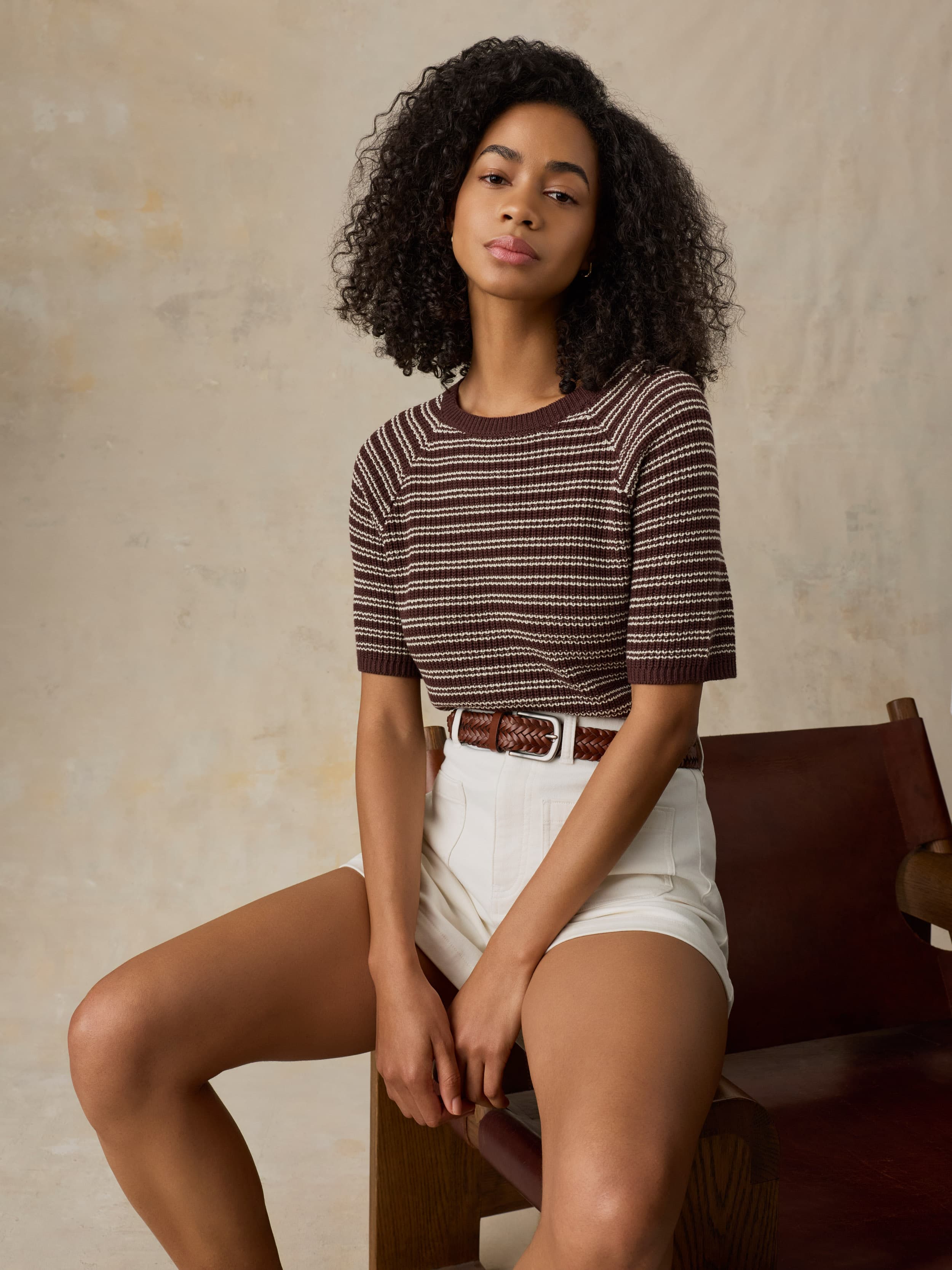  | Miramar Linen Tee - Mocha Stripe | Faherty Brand