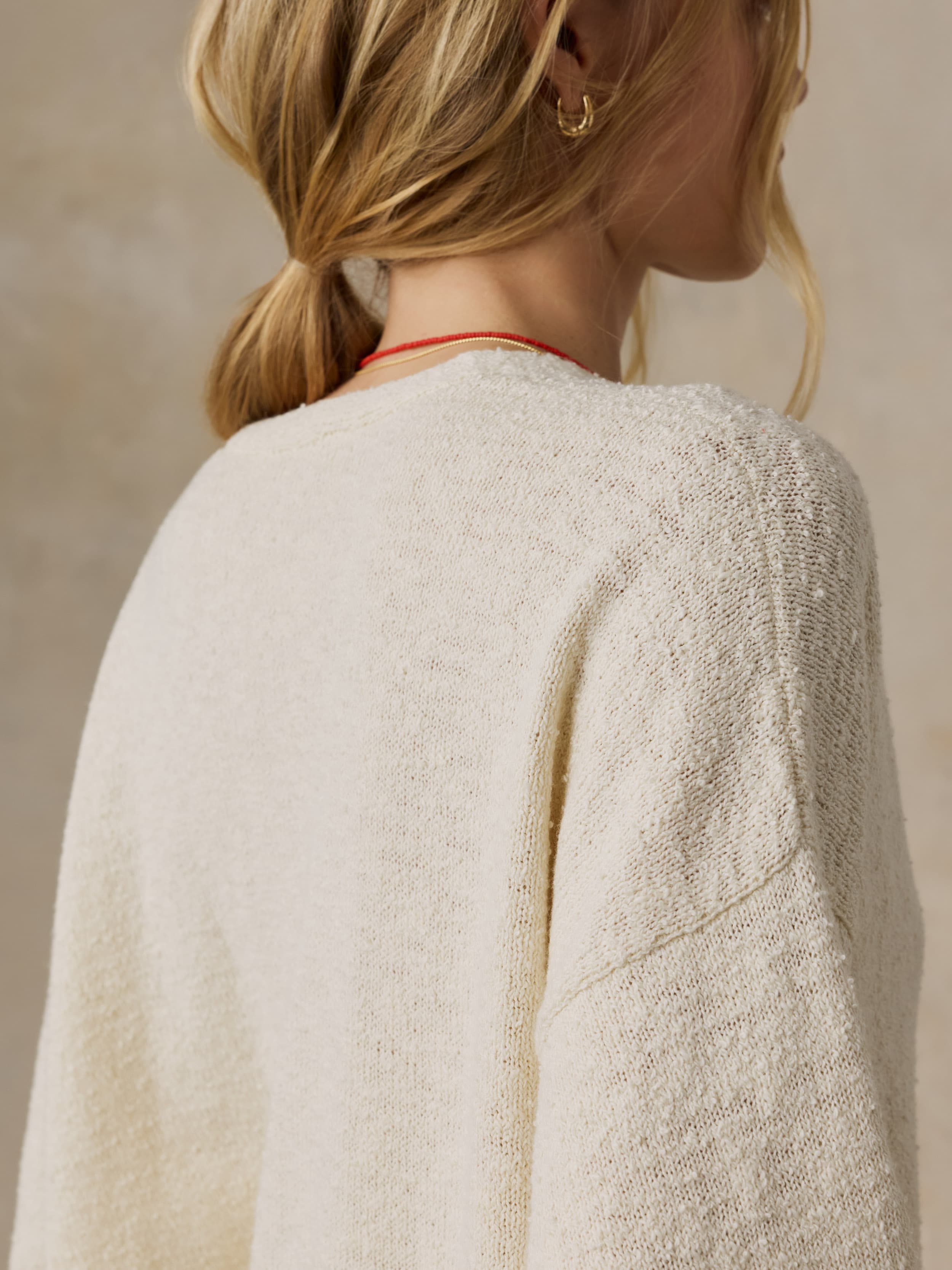 Boucle Deep V-Neck Sweater - Cream | Faherty Brand