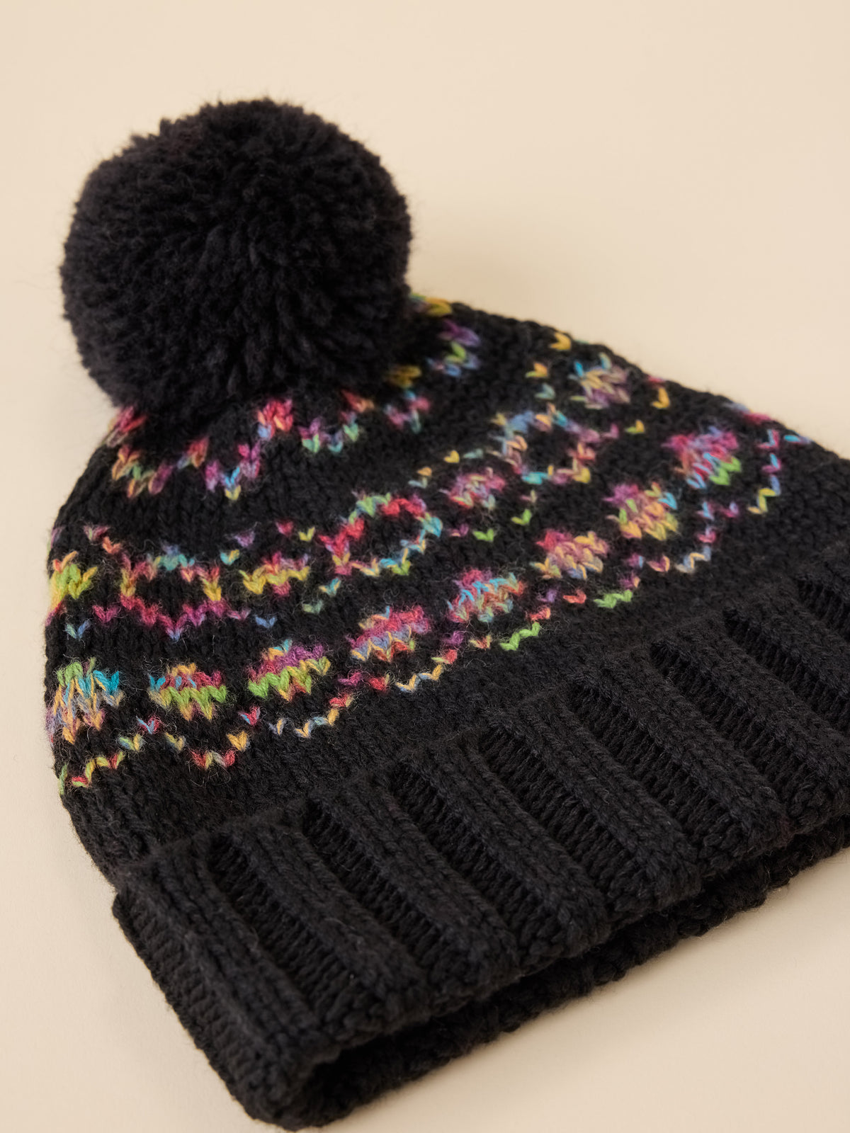 Harbor Lights Fairisle Pom Beanie - Black Multi, image 2 of 3