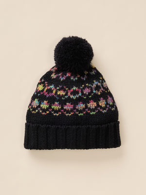 Harbor Lights Fairisle Pom Beanie - Black Multi