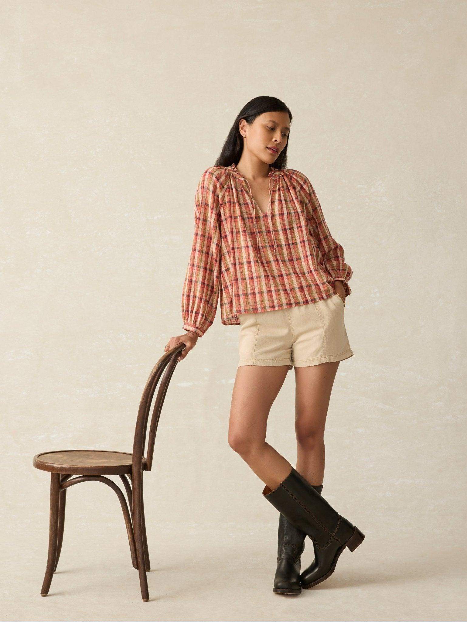 Annalise Blouse - Sunset Gingham - Faherty Brand