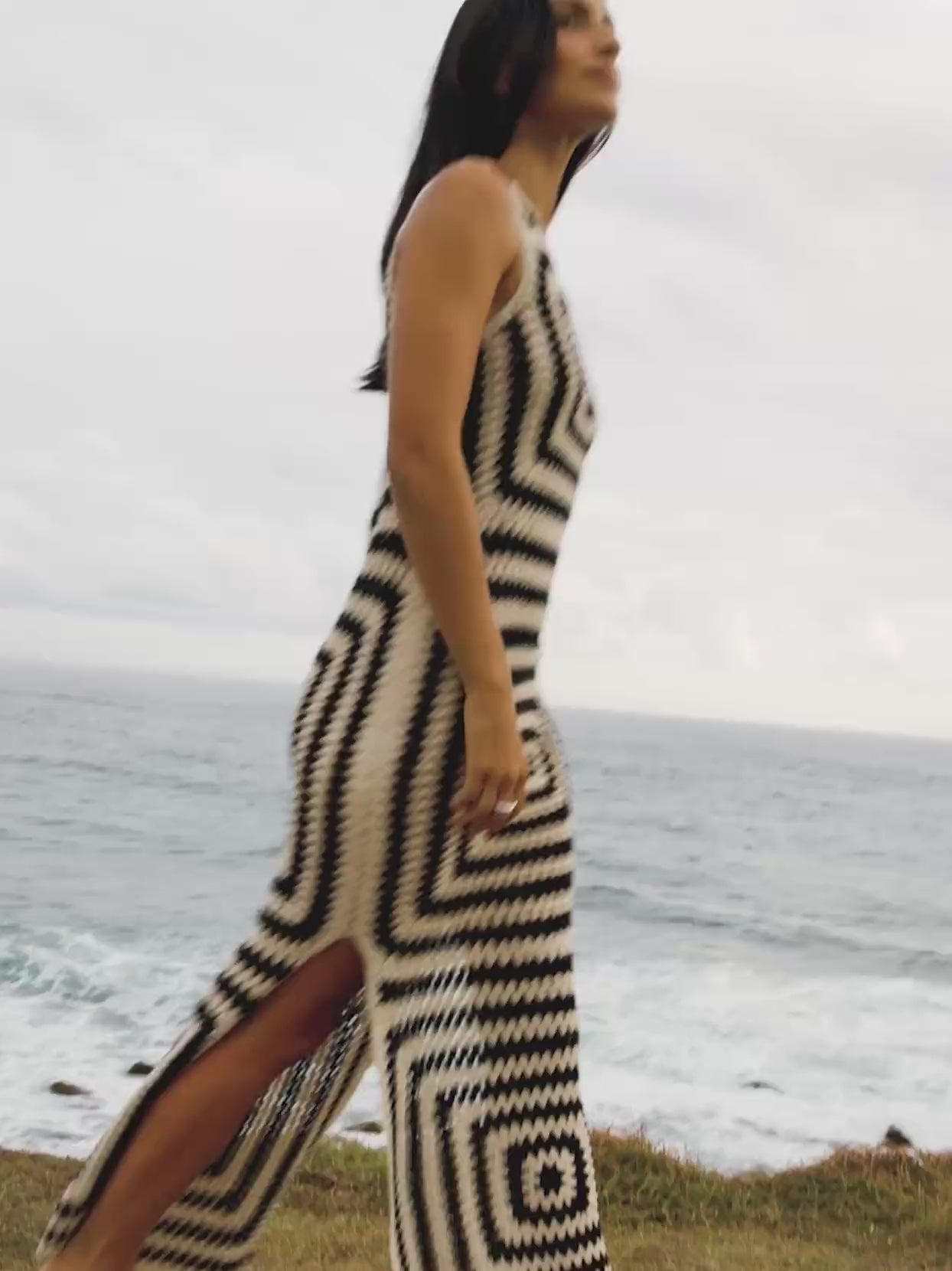 Seacoast Crochet Column Dress - Midnight Labyrinth | Faherty Brand