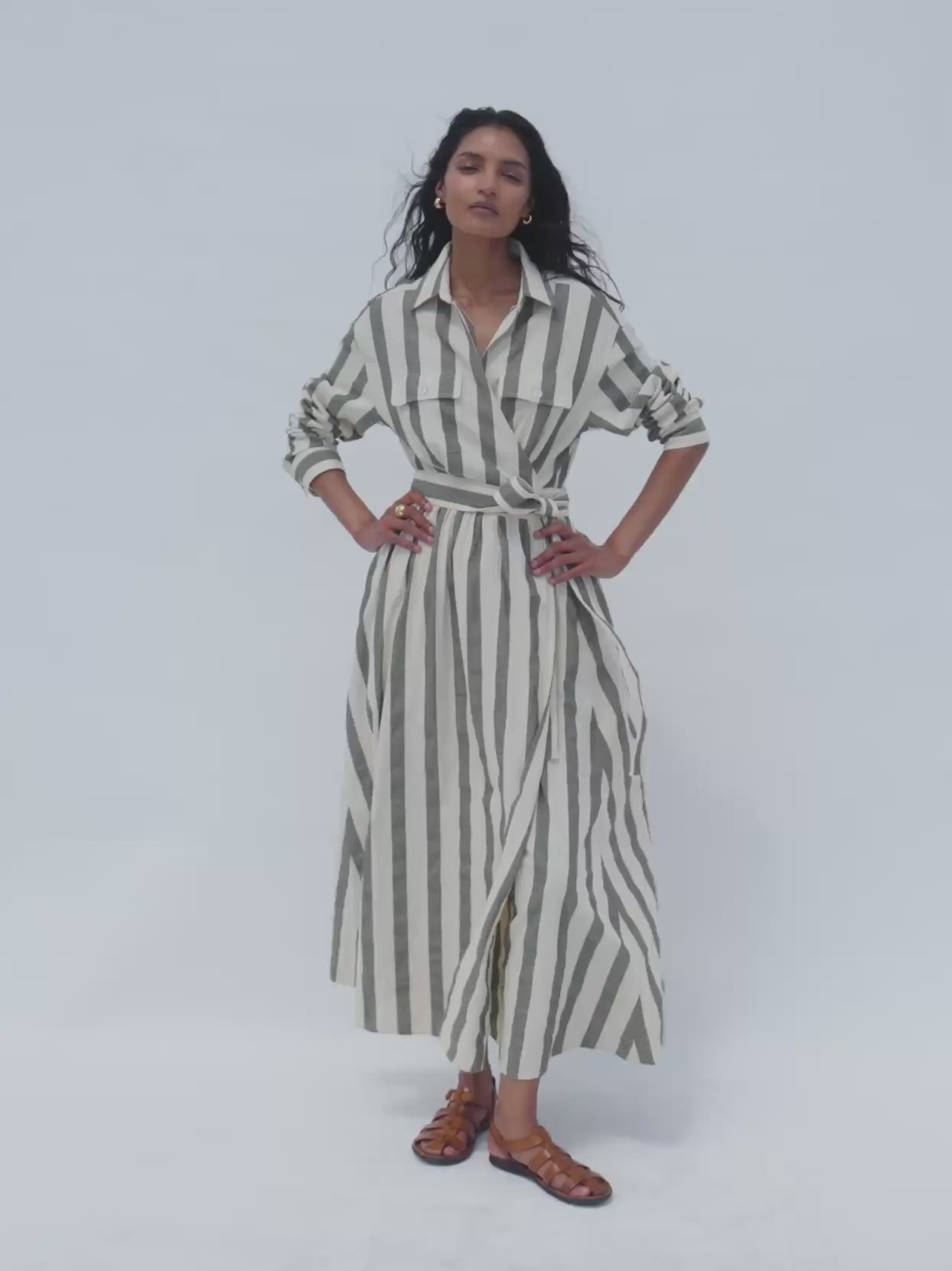 chinese dress ladies Cotton Linen Julia Wrap Dress - Pine Bay Stripe
