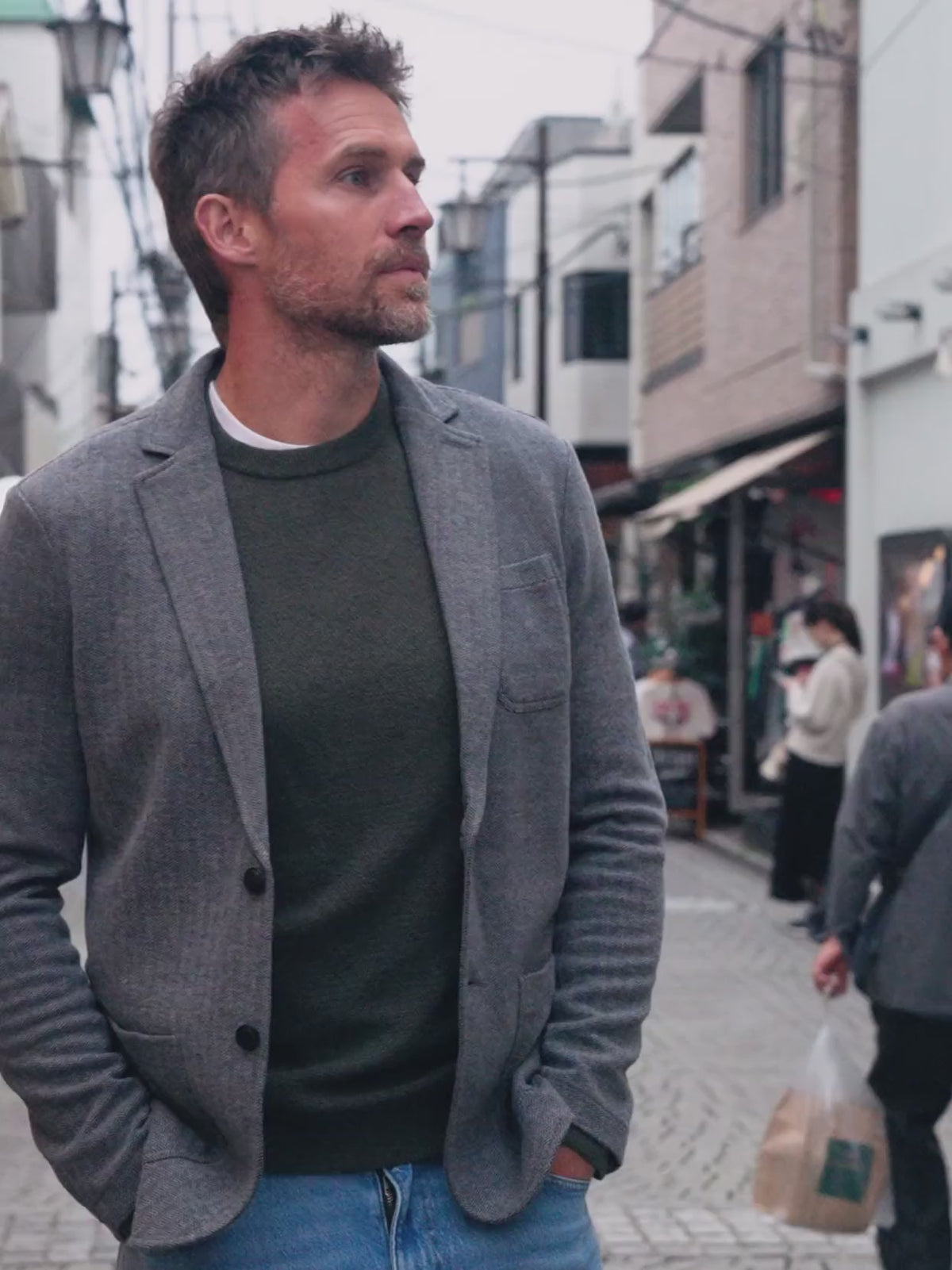 Inlet Knit Tweed Blazer - Grey Night Herringbone
