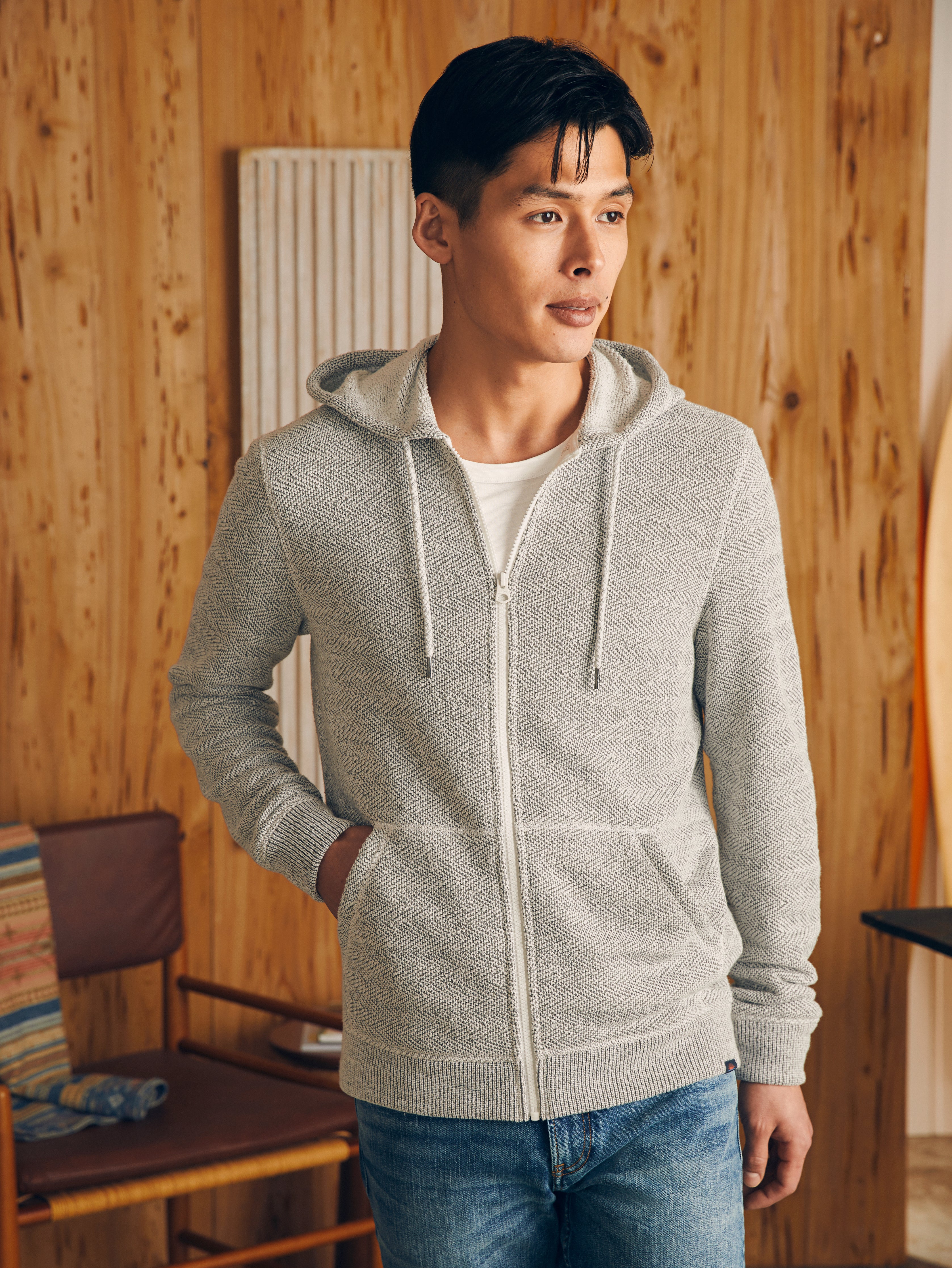 Whitewater Full Zip Hoodie - Grey Shell Loop | Faherty Brand