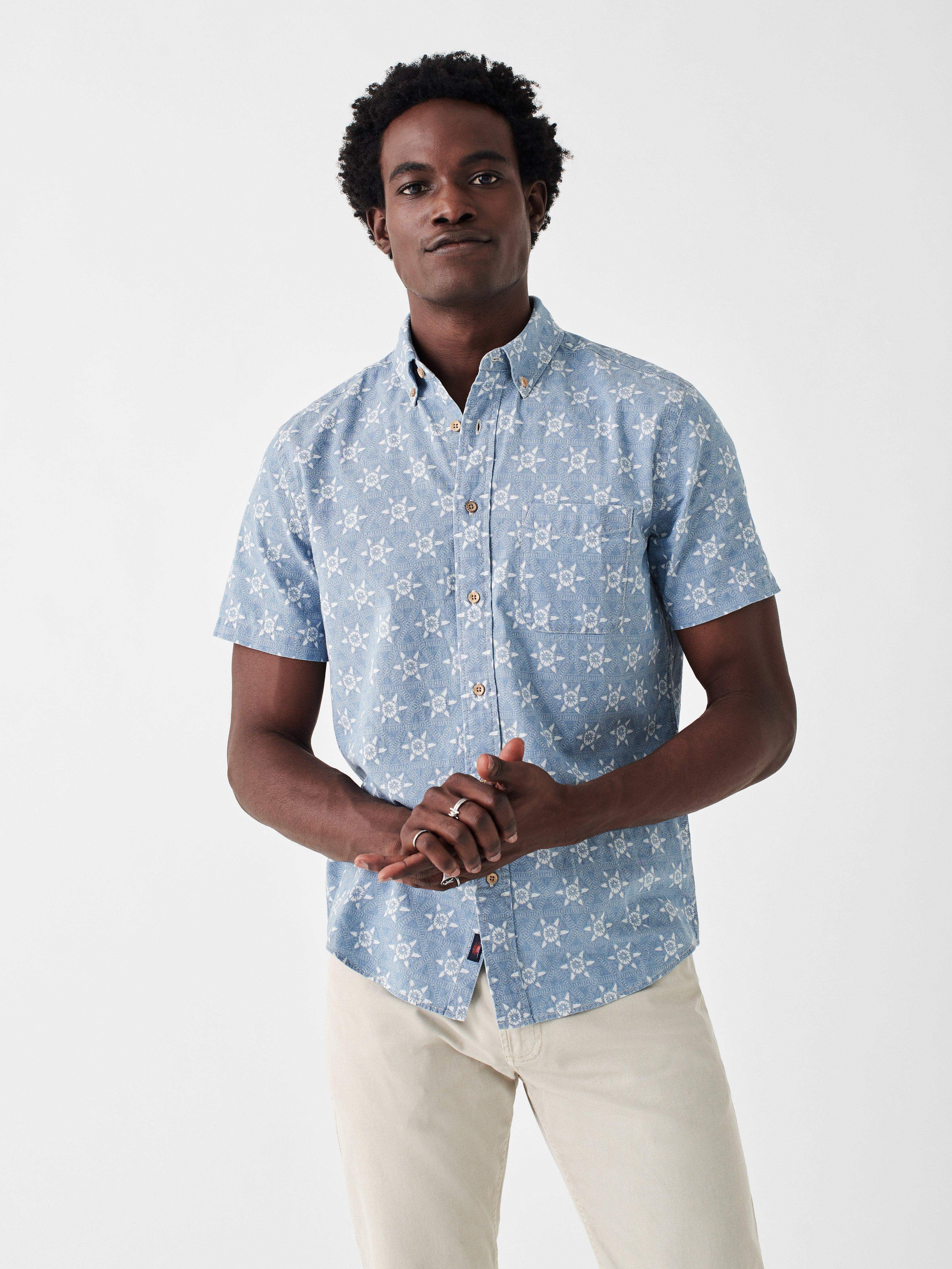 Short-Sleeve Stretch Playa Shirt - Eastern Tile Print