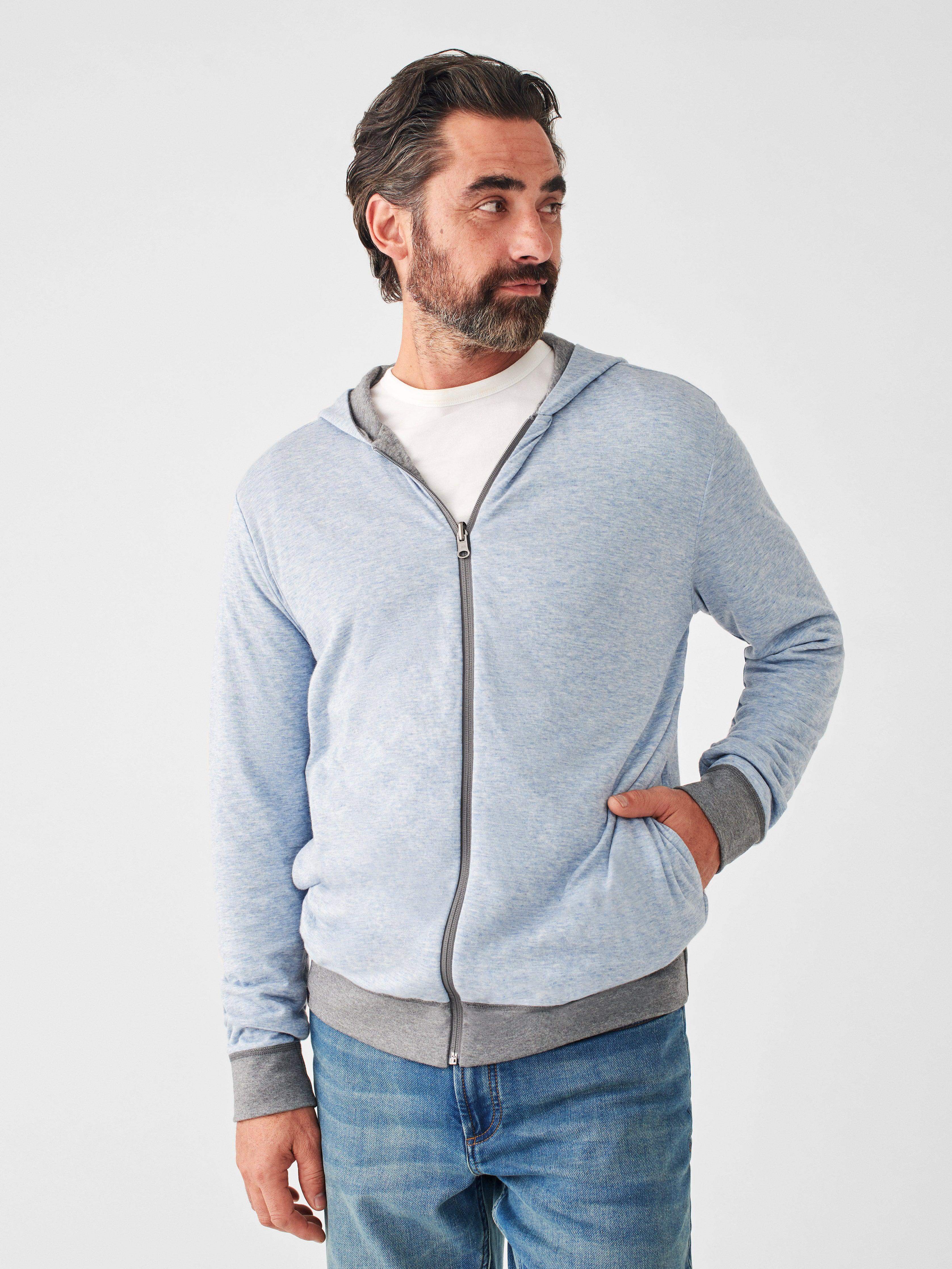 Cloud Cotton Reversible Zip Hoodie - Medium Grey Heather Light Blue