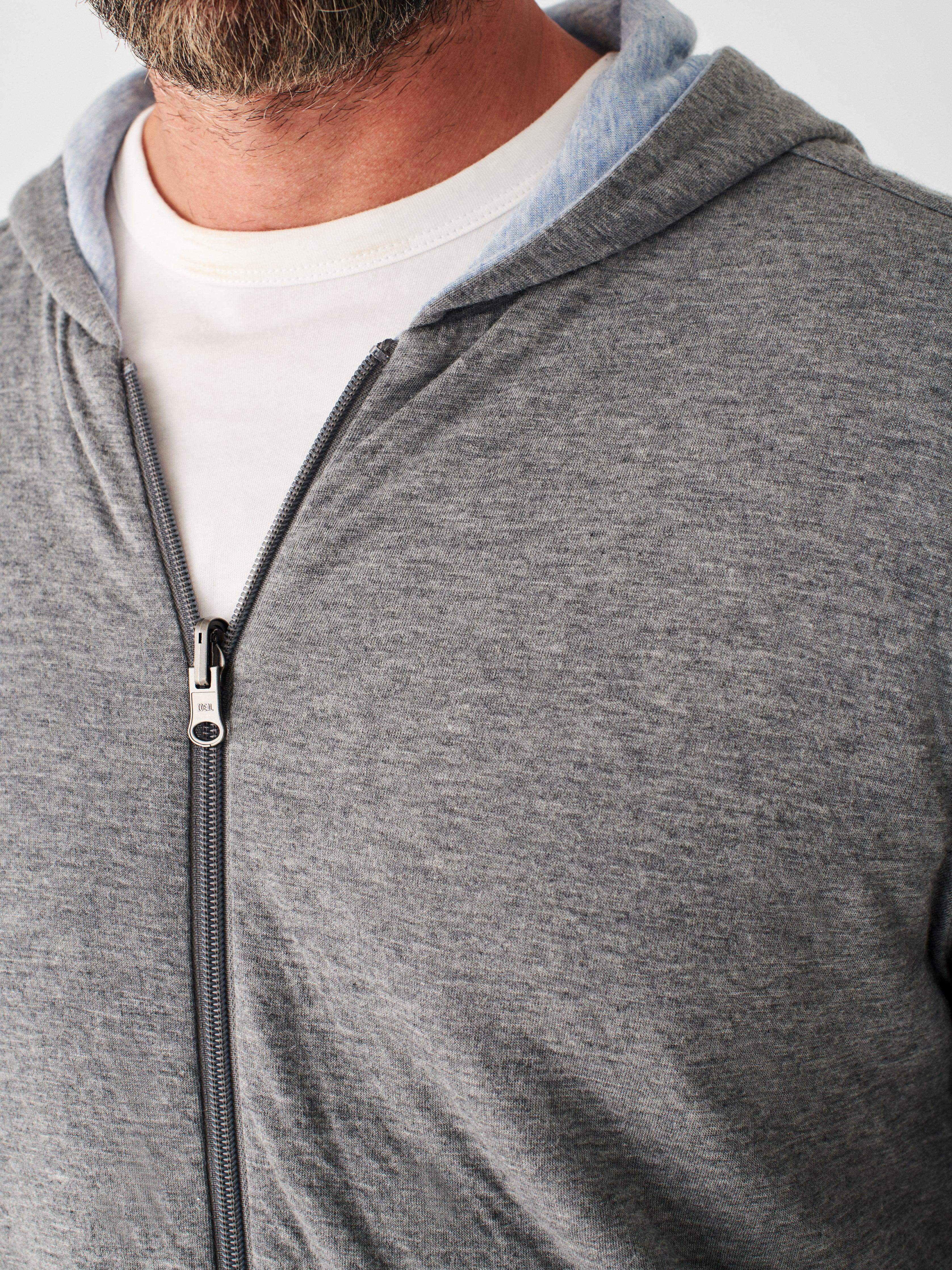 Cloud Cotton Reversible Zip Hoodie - Medium Grey Heather Light Blue