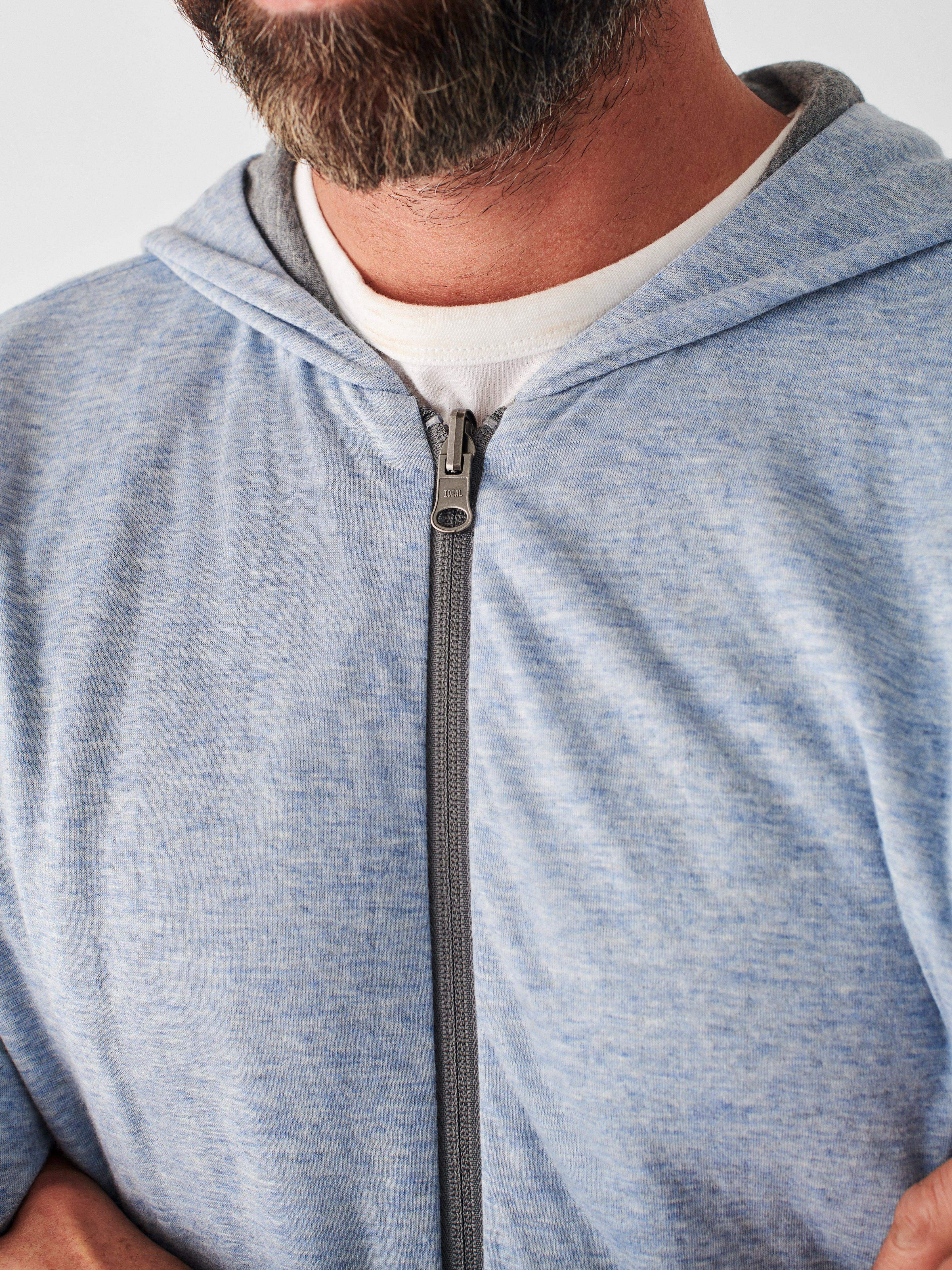 Cloud Cotton Reversible Zip Hoodie - Medium Grey Heather Light Blue