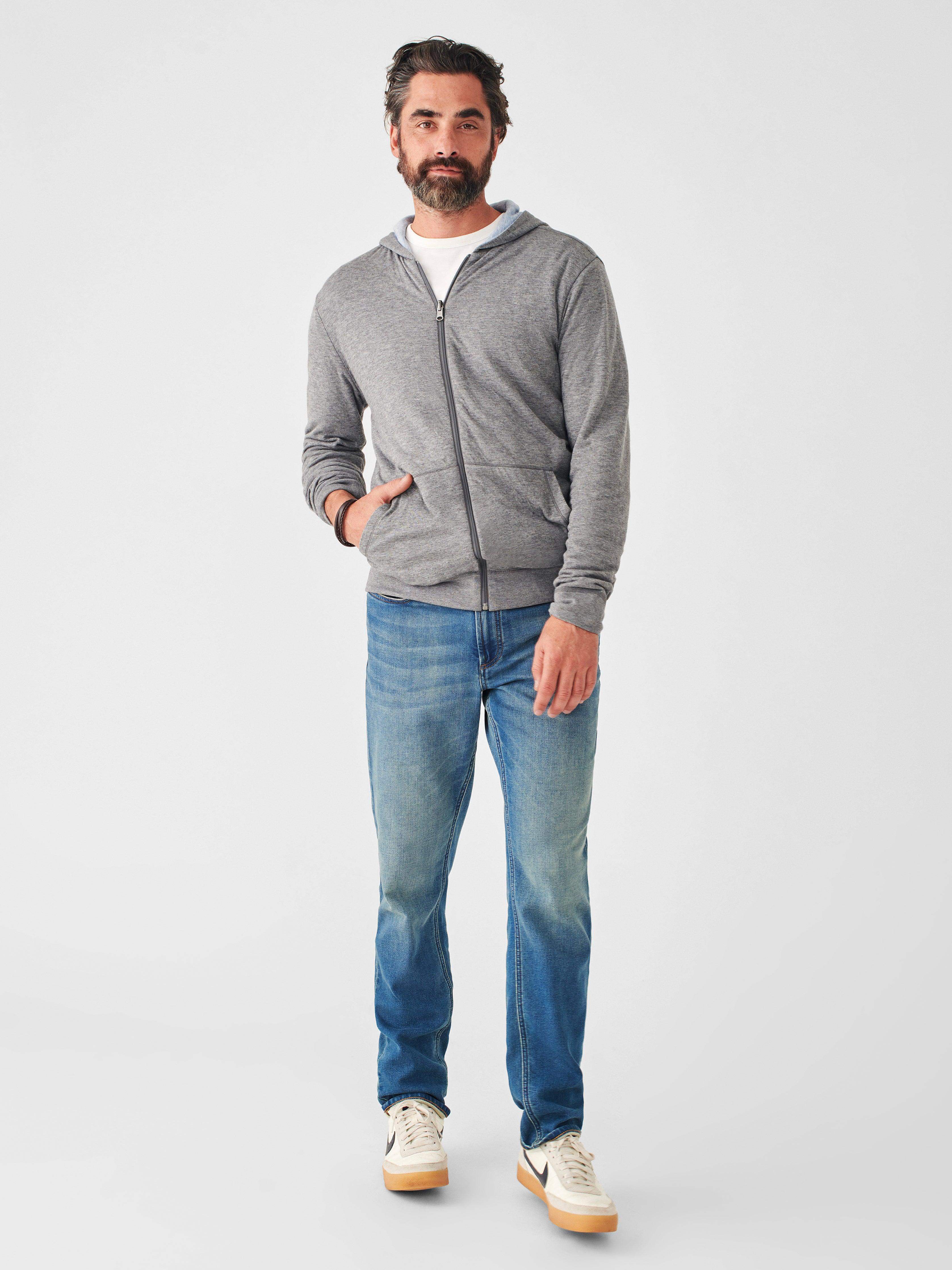 Cloud Cotton Reversible Zip Hoodie - Medium Grey Heather Light Blue