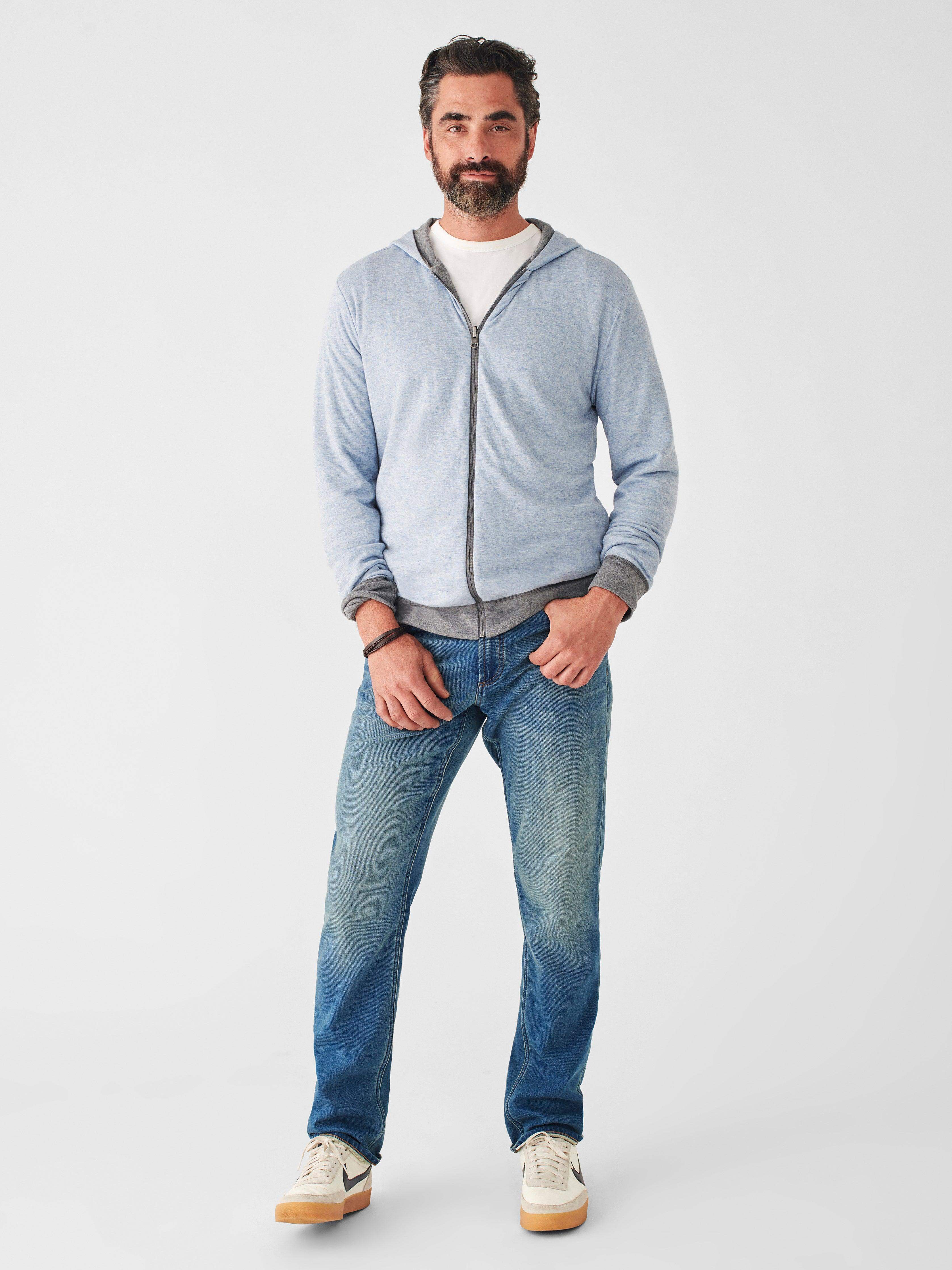 Cloud Cotton Reversible Zip Hoodie - Medium Grey Heather Light Blue