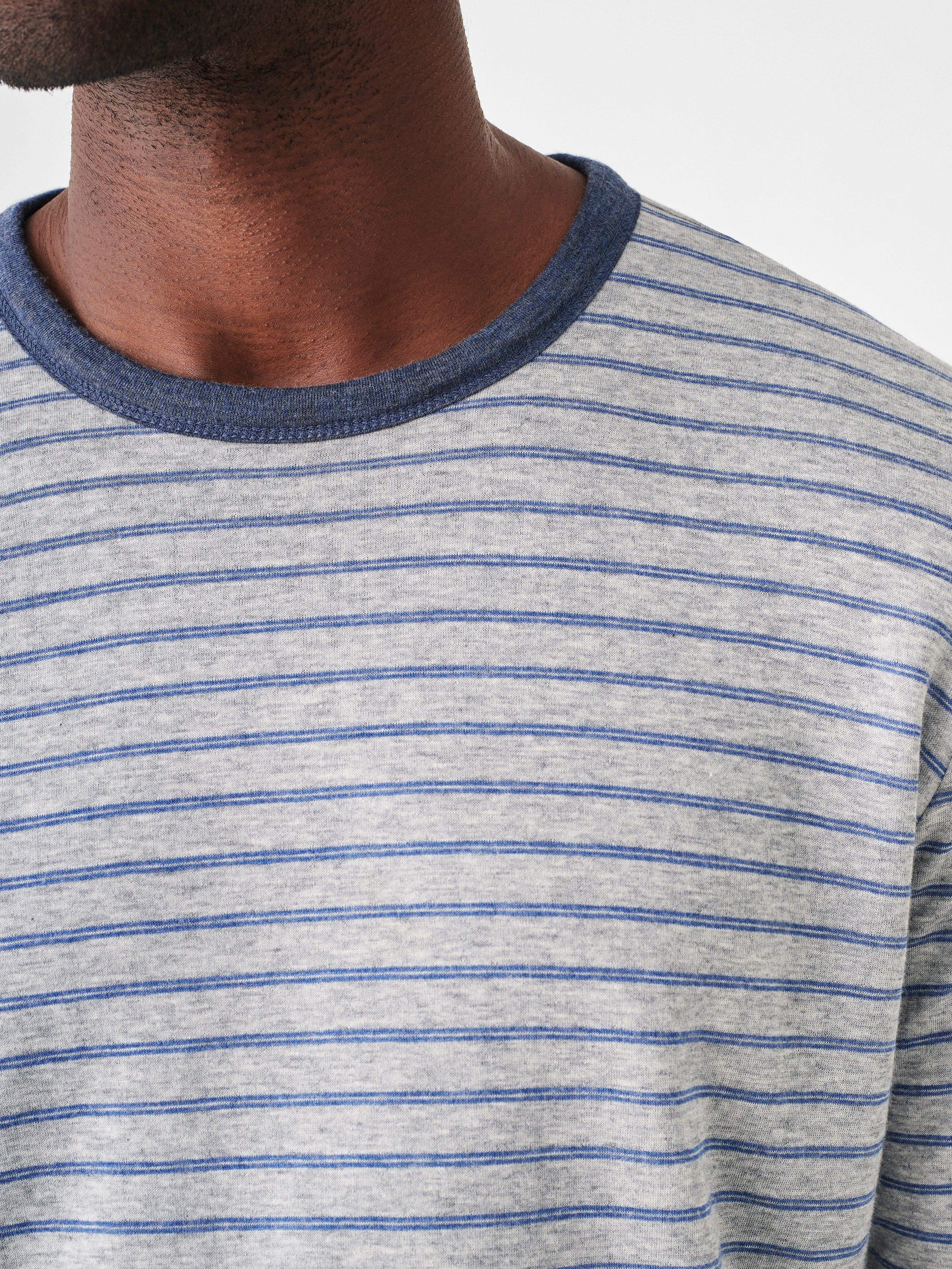 Cloud Cotton Reversible Crew - Navy Heather Prairie Water Stripe